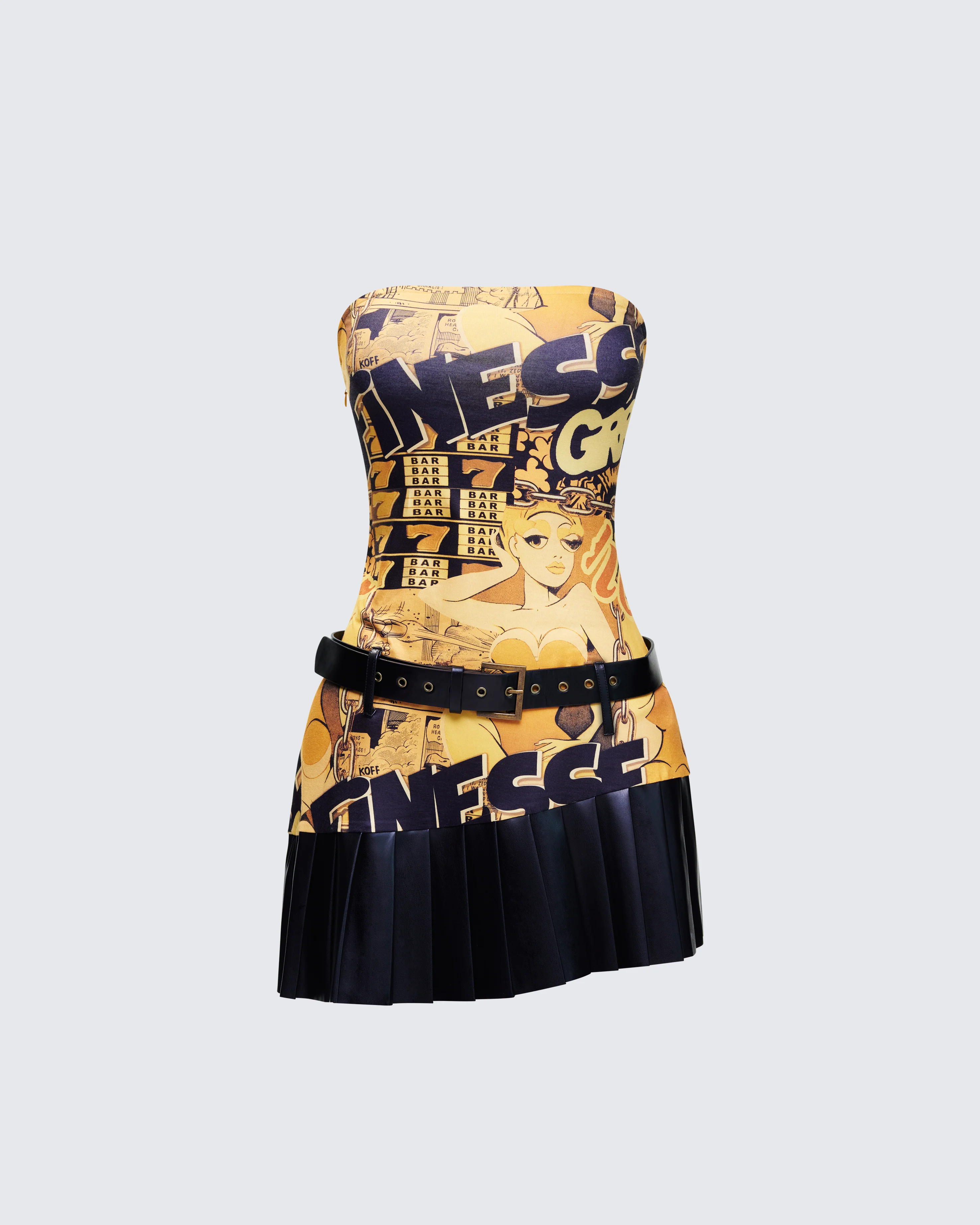 Isabeau Printed Pleated Drop Waist Mini Dress