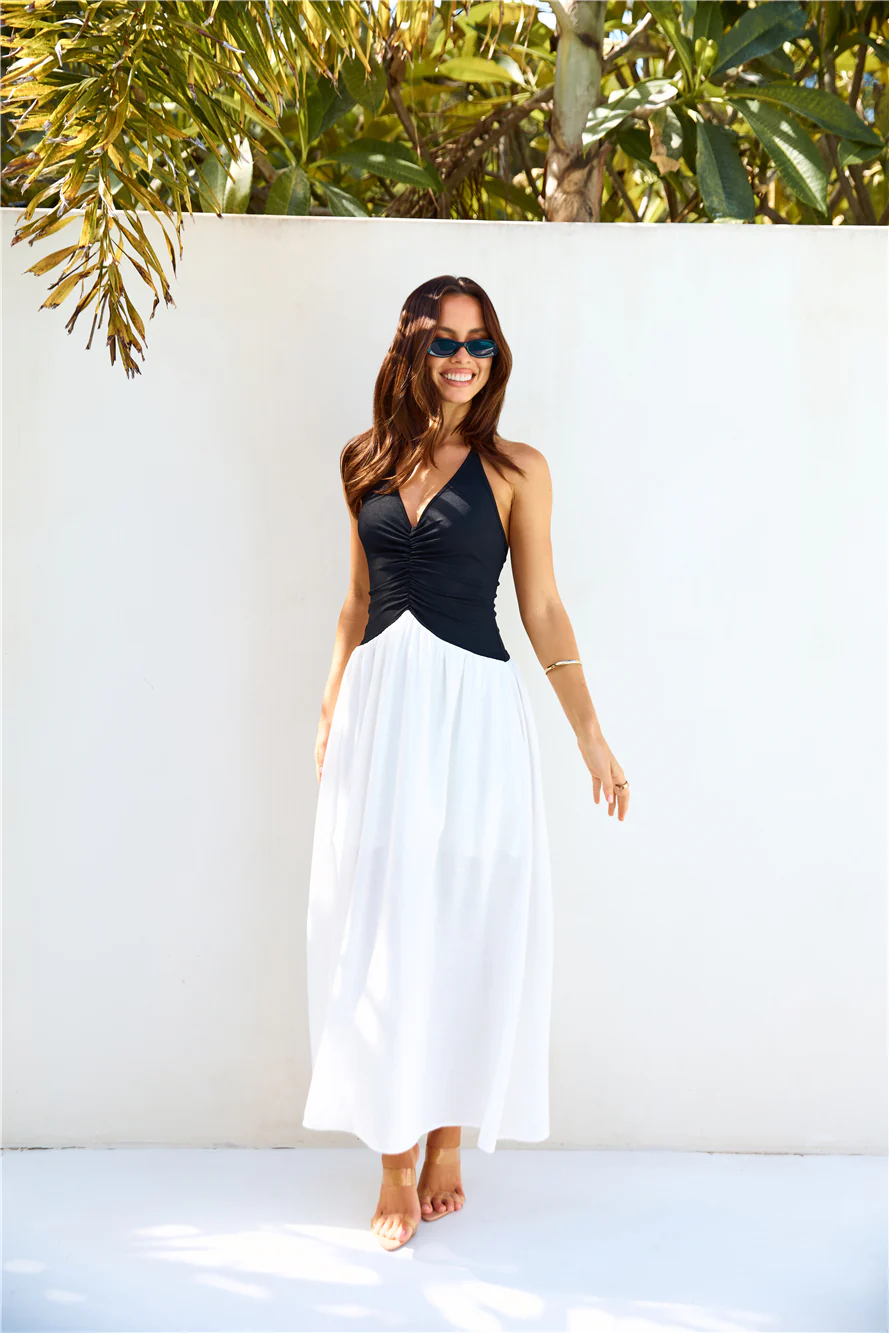 Lake Days Halter Maxi Dress White - luluinthesky