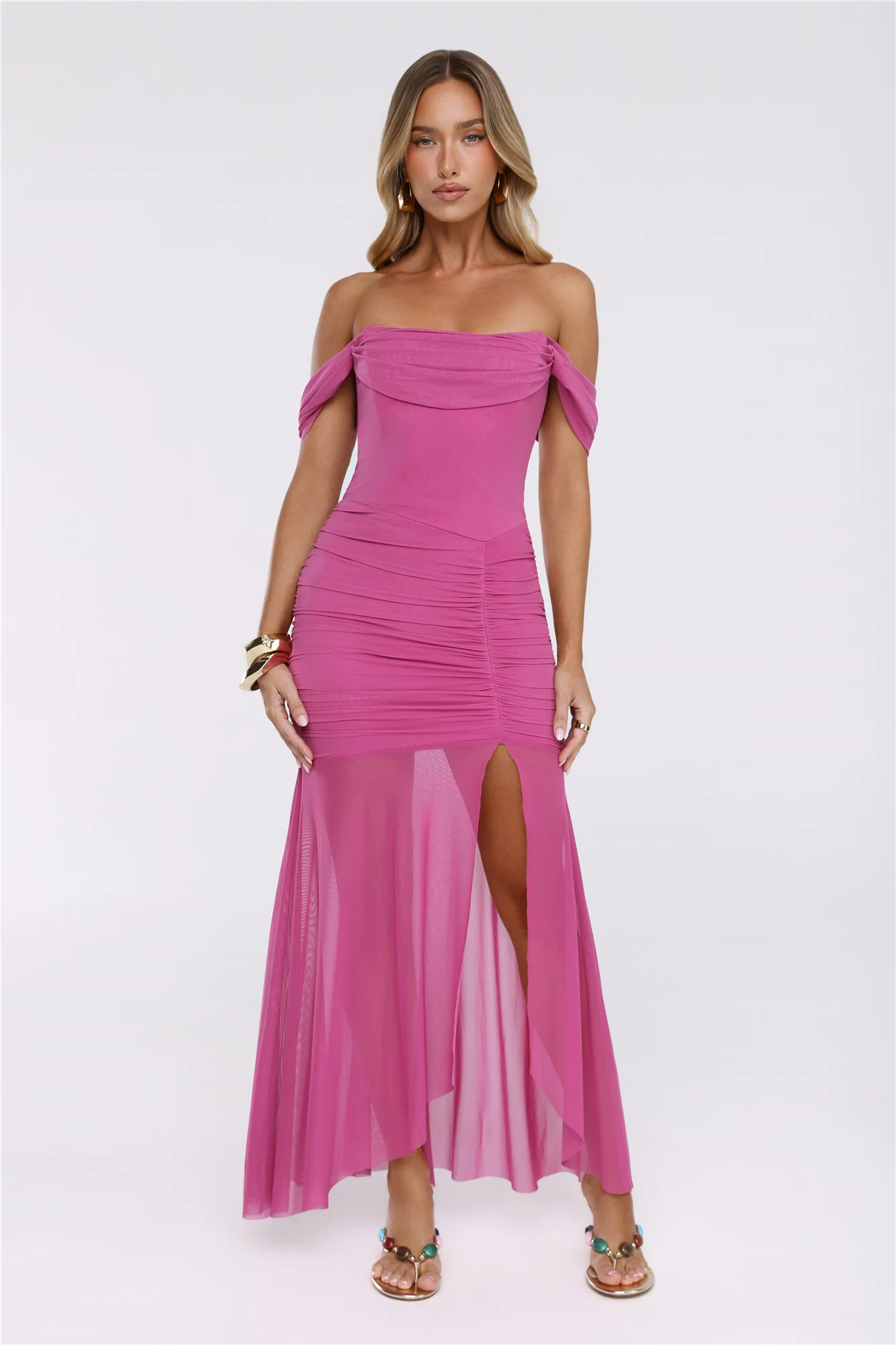 City Glow Up Off Shoulder Maxi Dress Plum