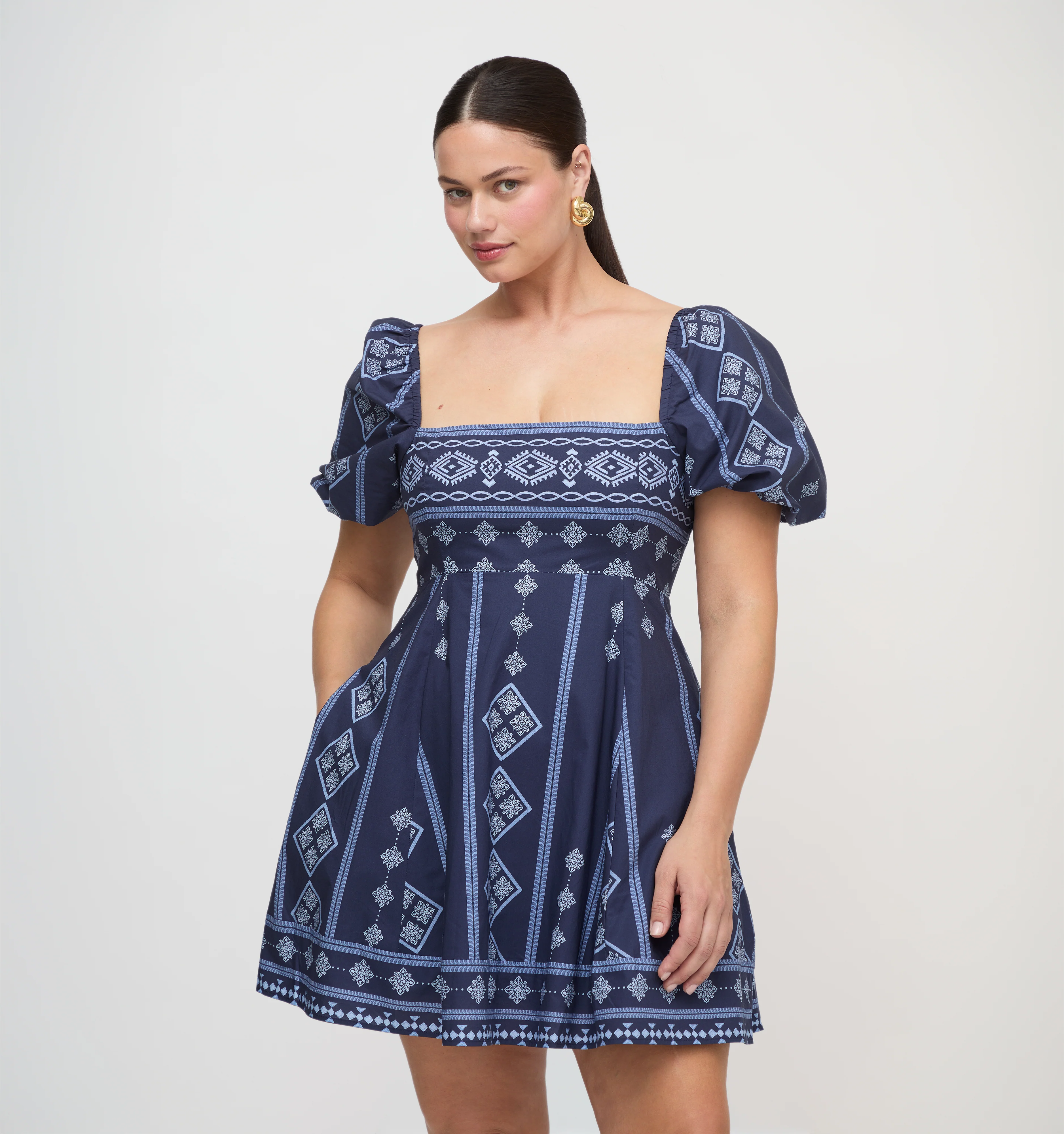 The Matilda Mini Dress - Navy Diamond Batik