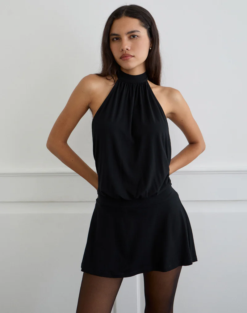 Vaklina Mini Dress in Rayon Jersey Black