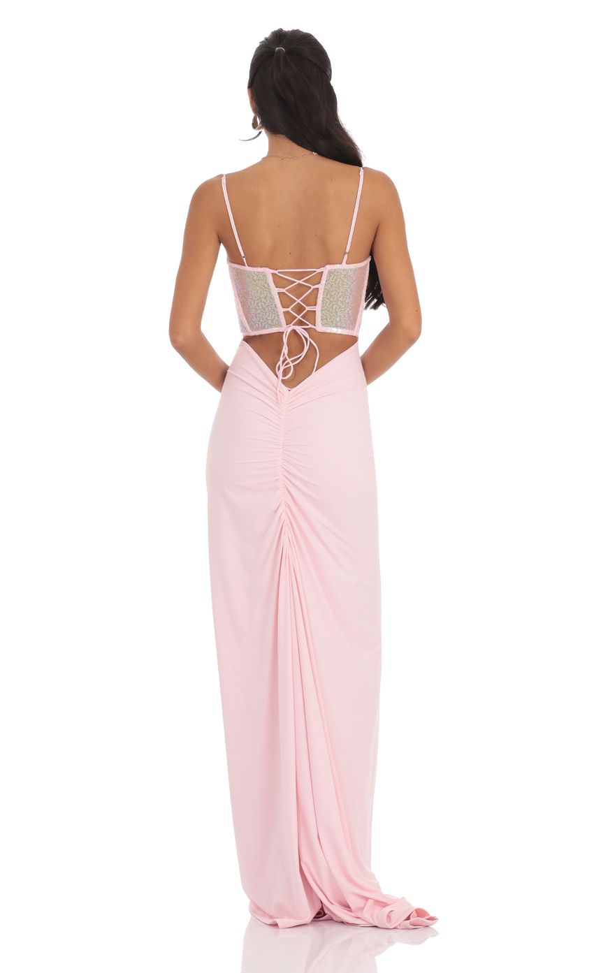 Sequin Cutout Maxi Dress in Pink
