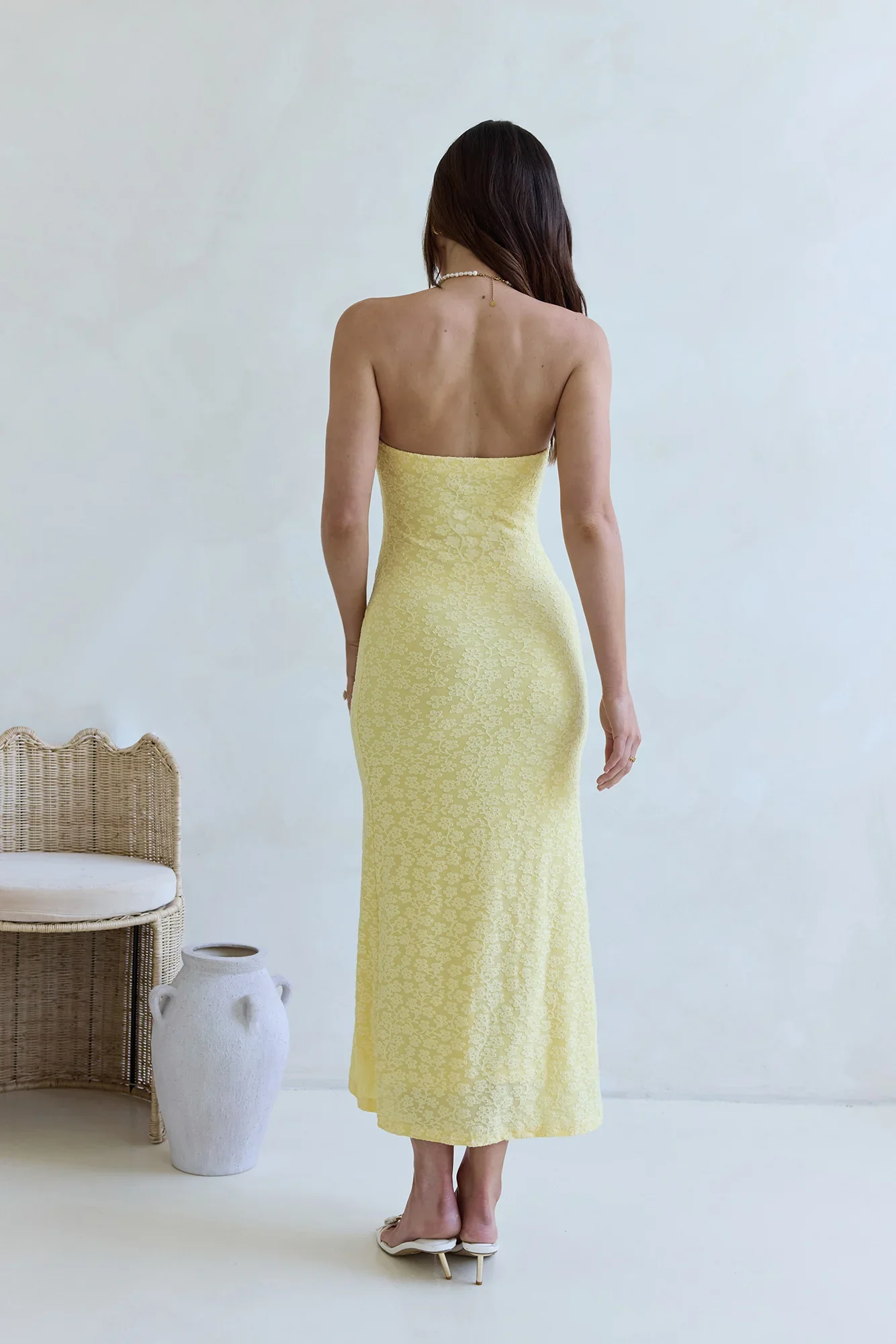 Fluttering Dreams Strapless Midi Dress Yellow