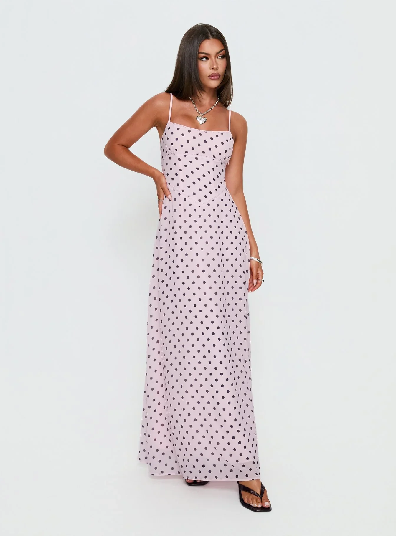 South of France Maxi Dress Pink Polka Dot