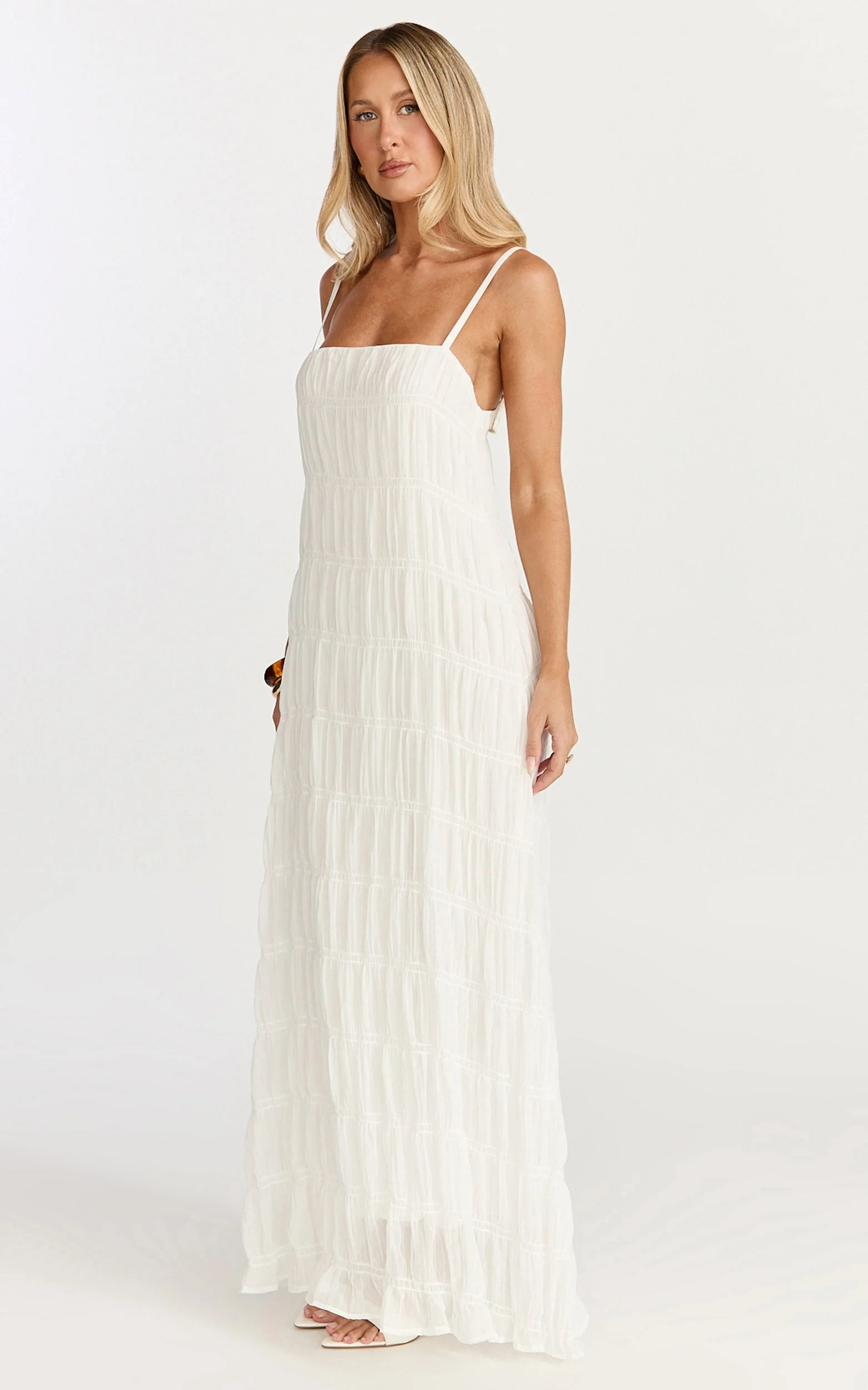 Cleo Maxi Dress - Textured Detail Dress in Cream