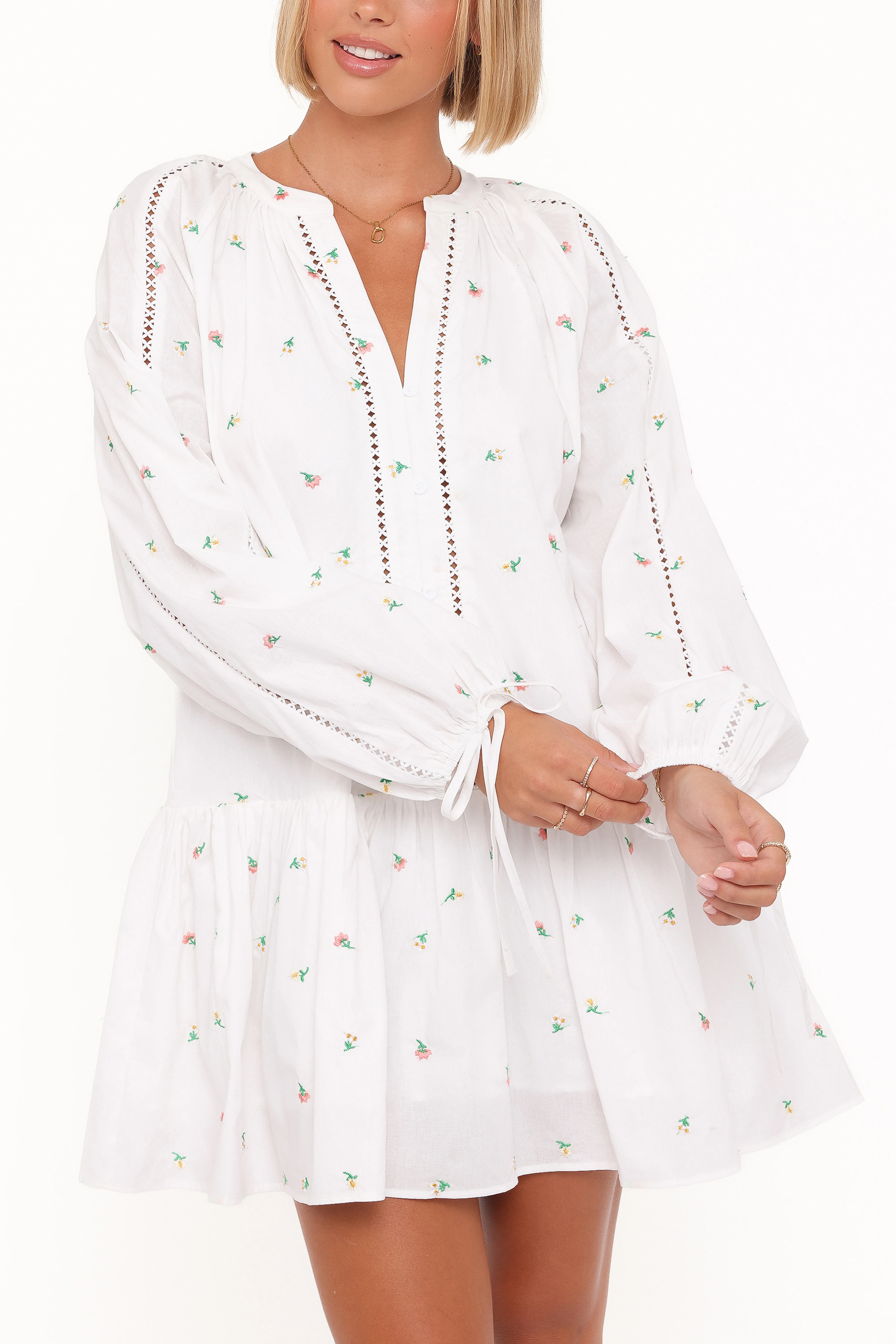 Hart Long Sleeve Mini Dress - White Floral