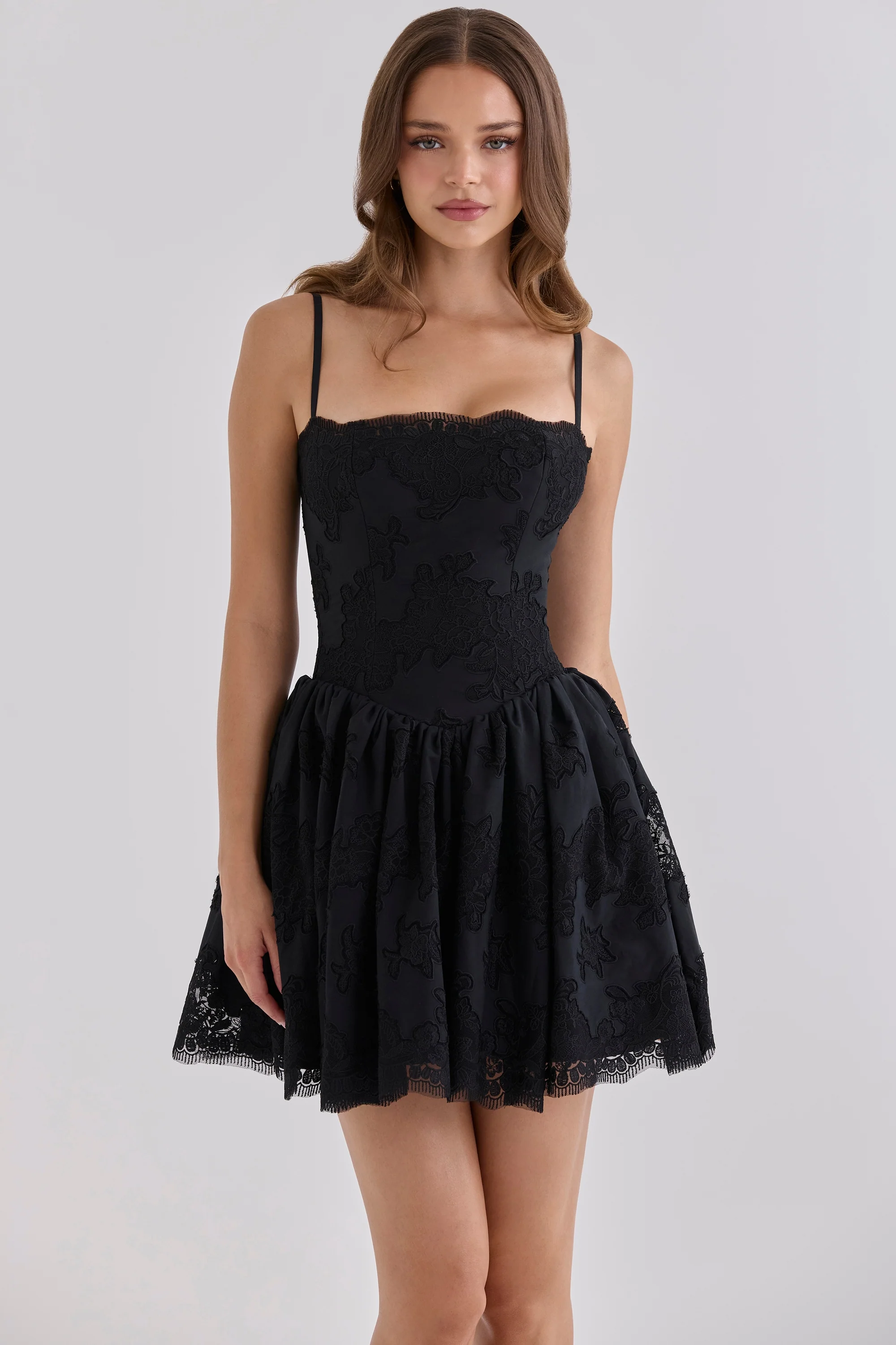 Black Custom Lace + Broderie Anglaise Cotton Mini Dress