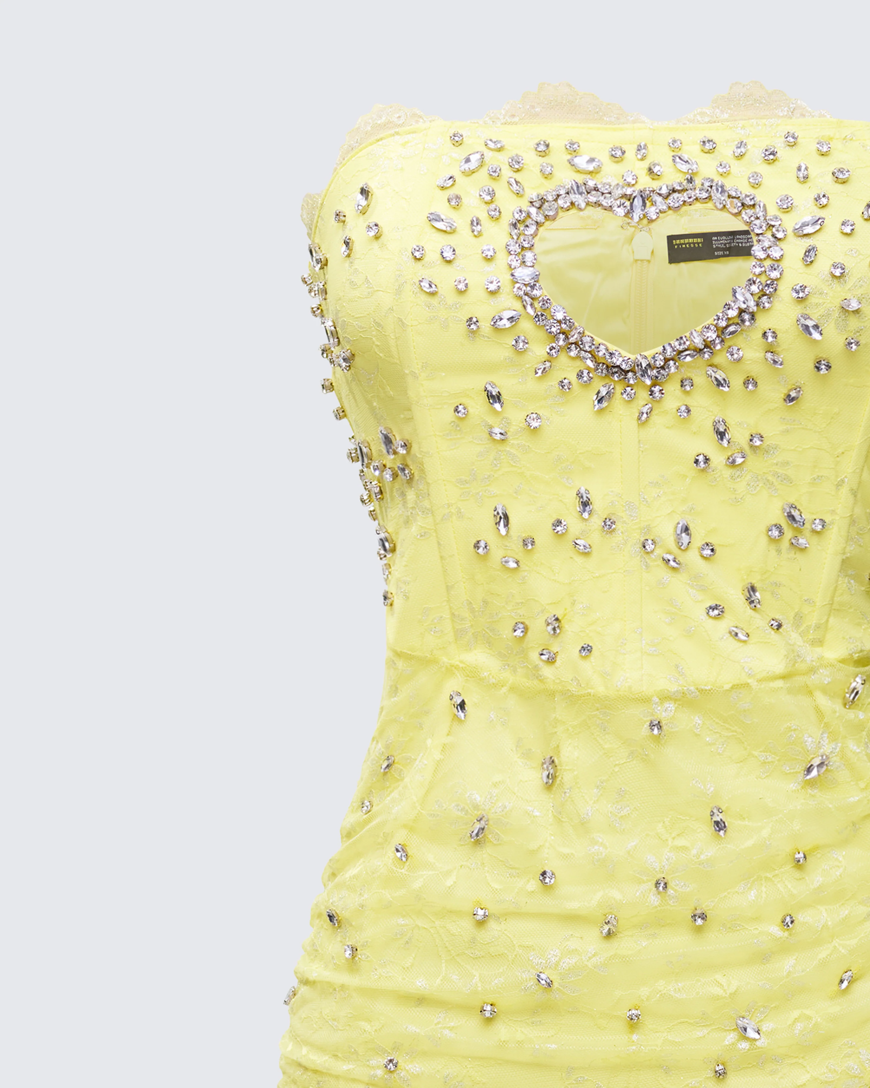 Clover Hand Beaded Rhinestone Yellow Mini Dress