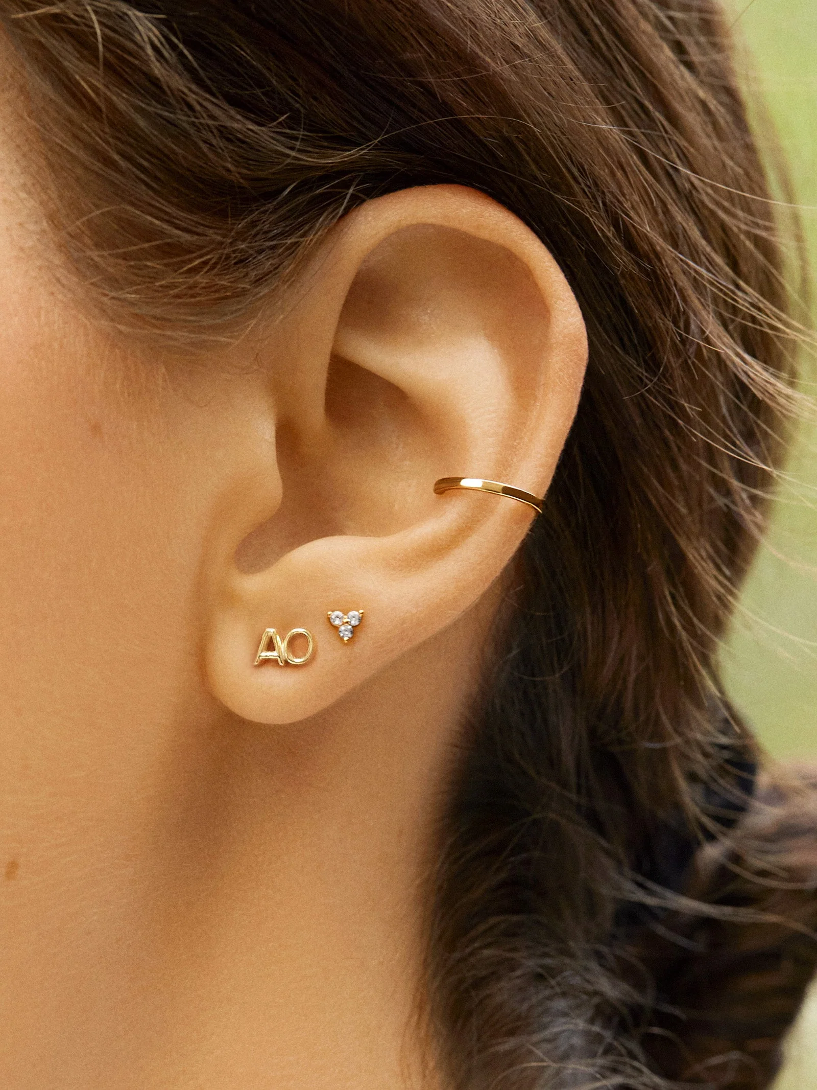 Single 14K Gold Double Initial Earring - Gold
