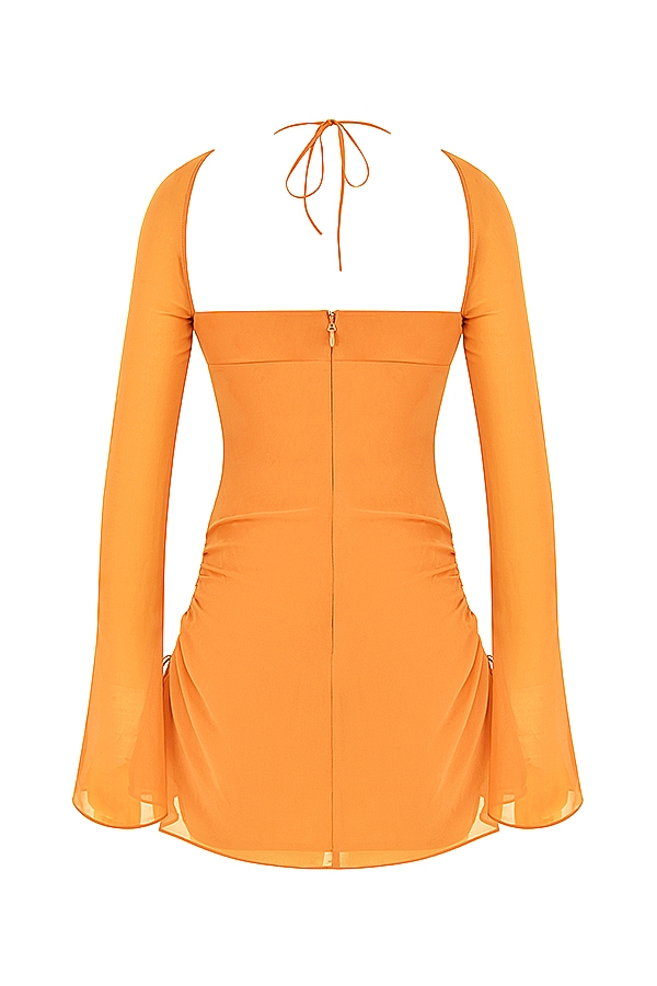 Tangerine Chiffon Halter Mini Dress