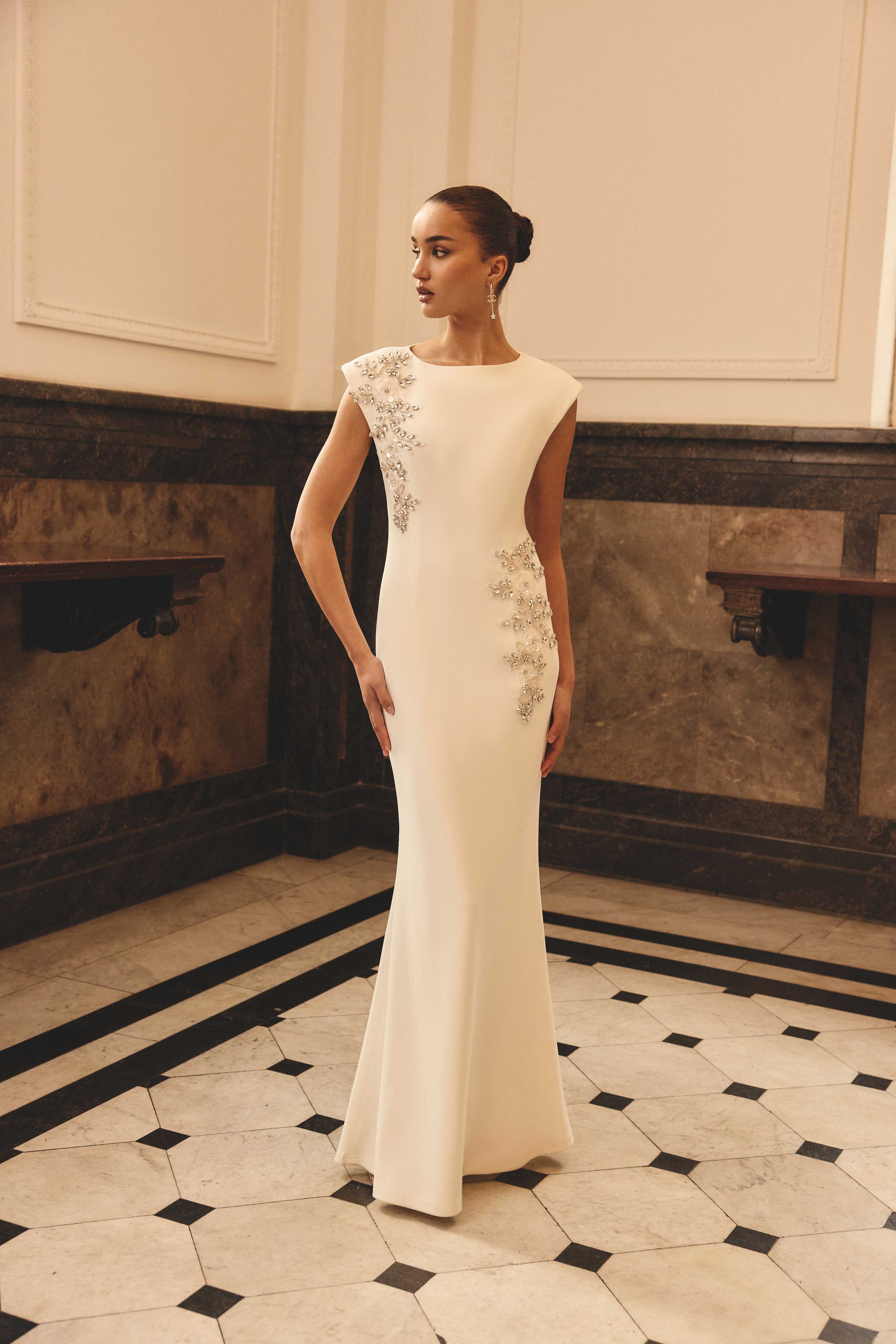 Veda Embellished Gown in White