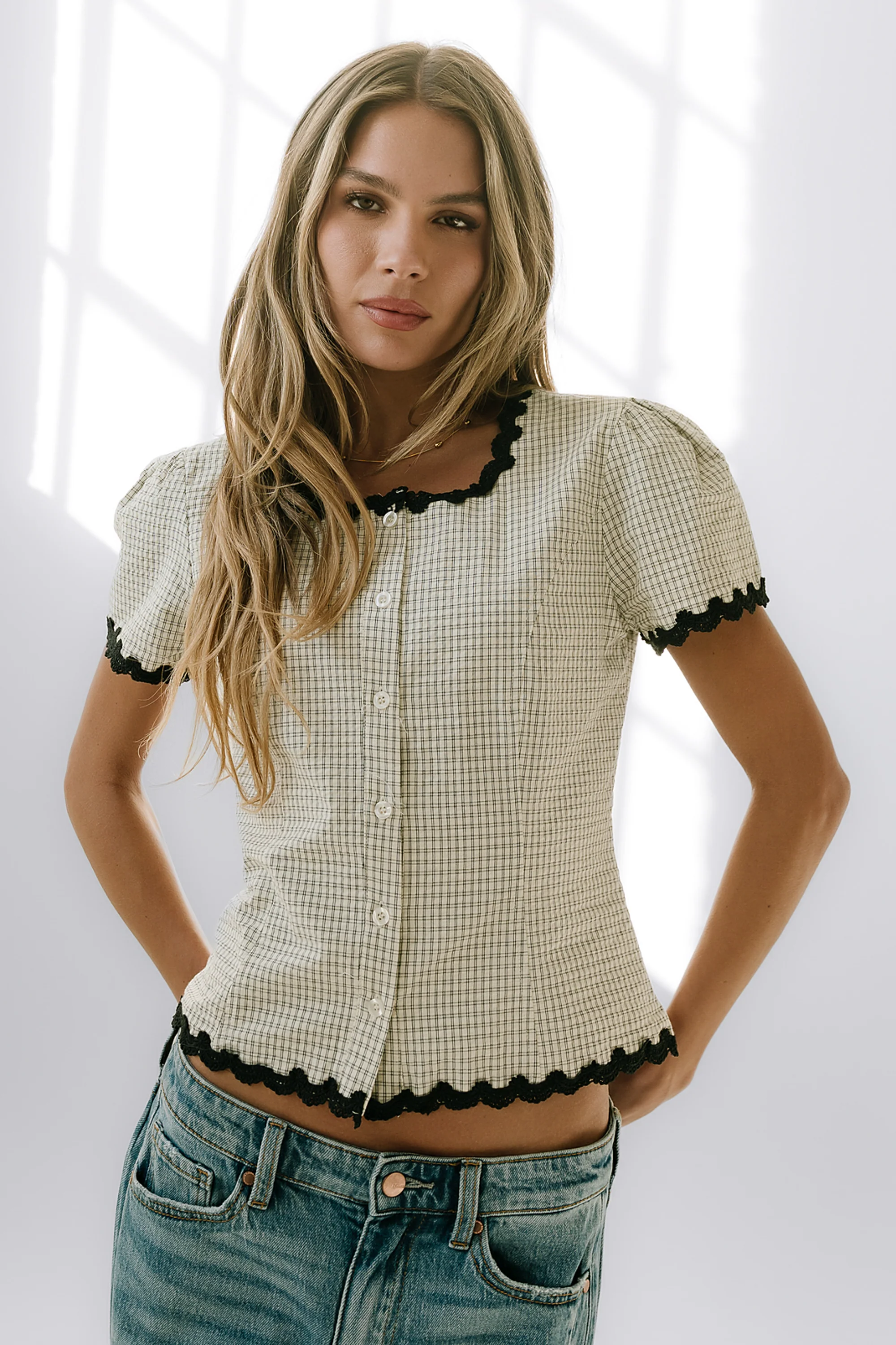 Serra Lace Trim Blouse in Ivory - FINAL SALE