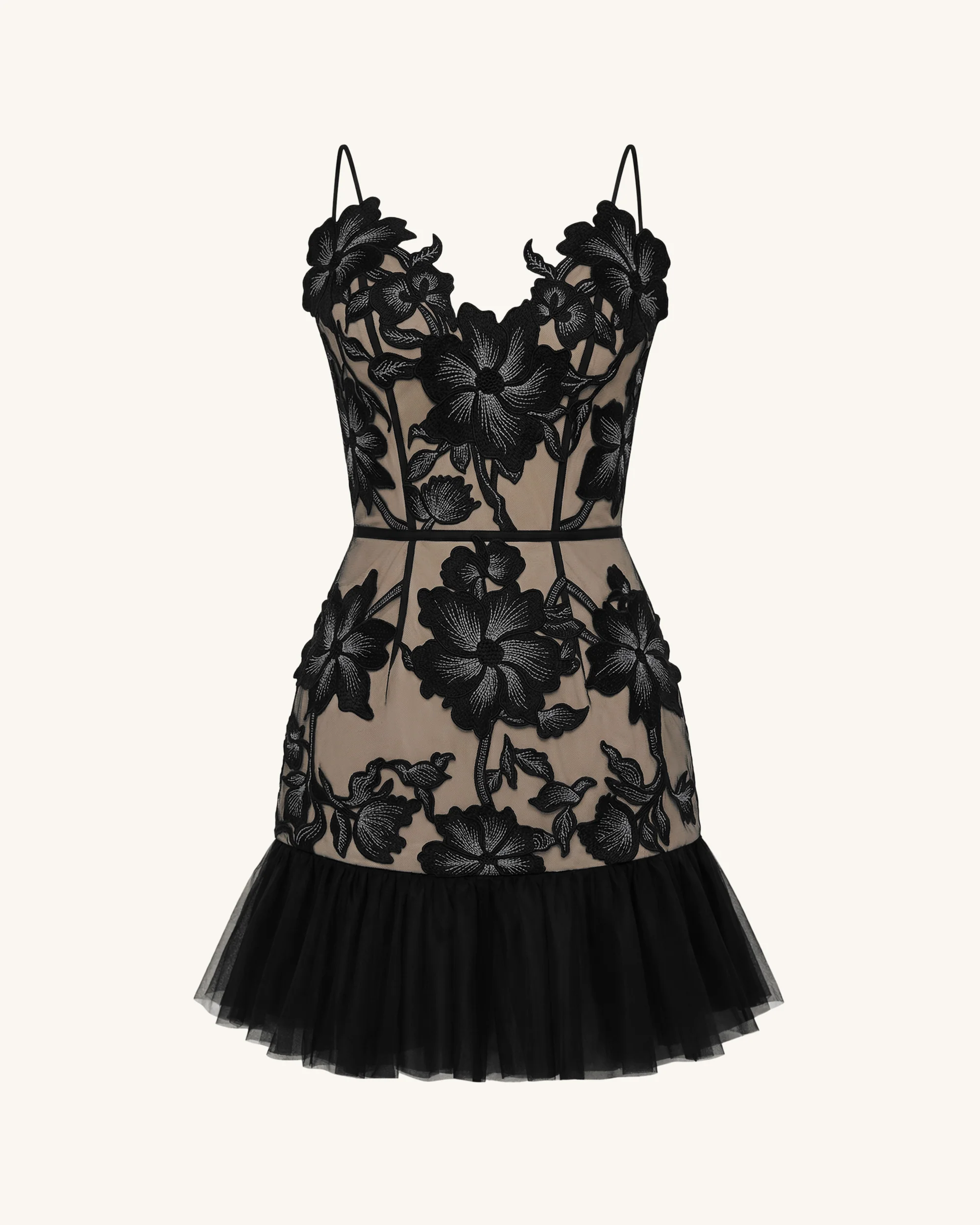 Floral Sling Mini Dress - Black