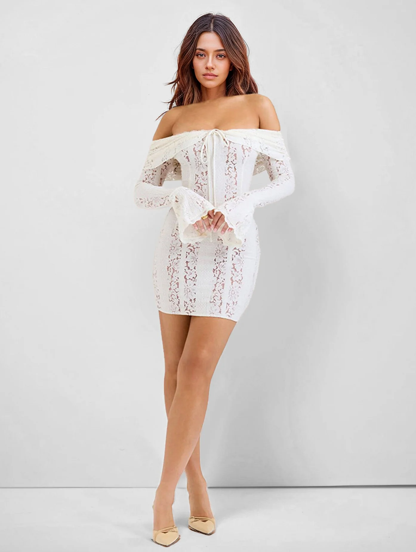 Off-Shoulder Lace Mini Dress