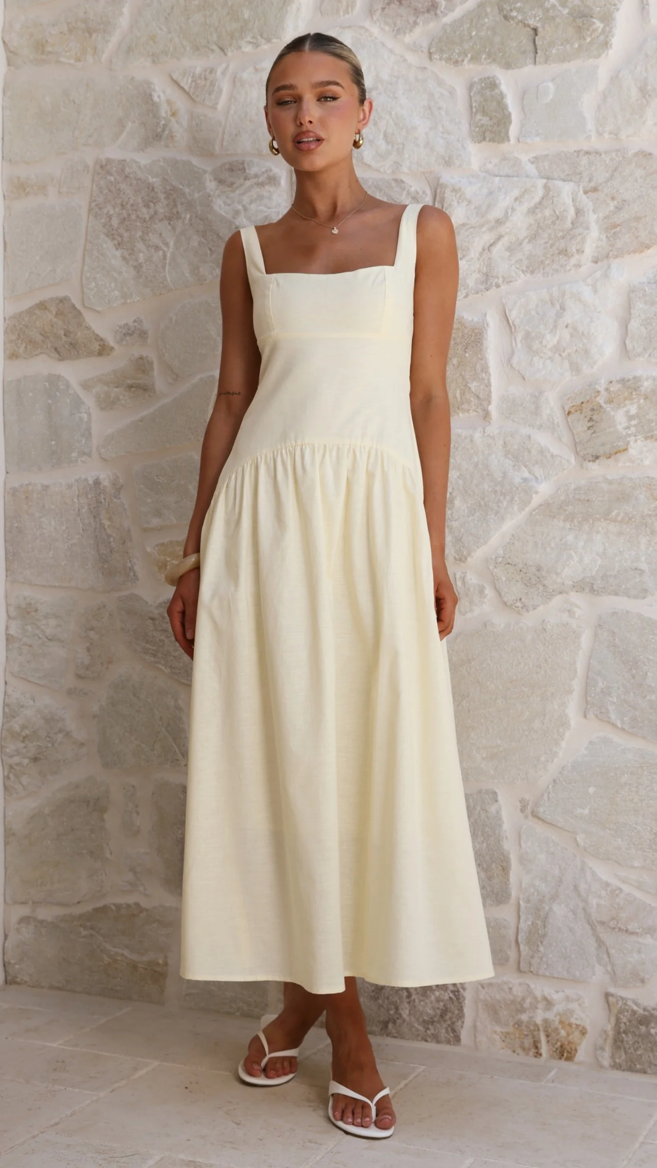 Lucy Drop Waist Maxi Dress - Butter - luluinthesky