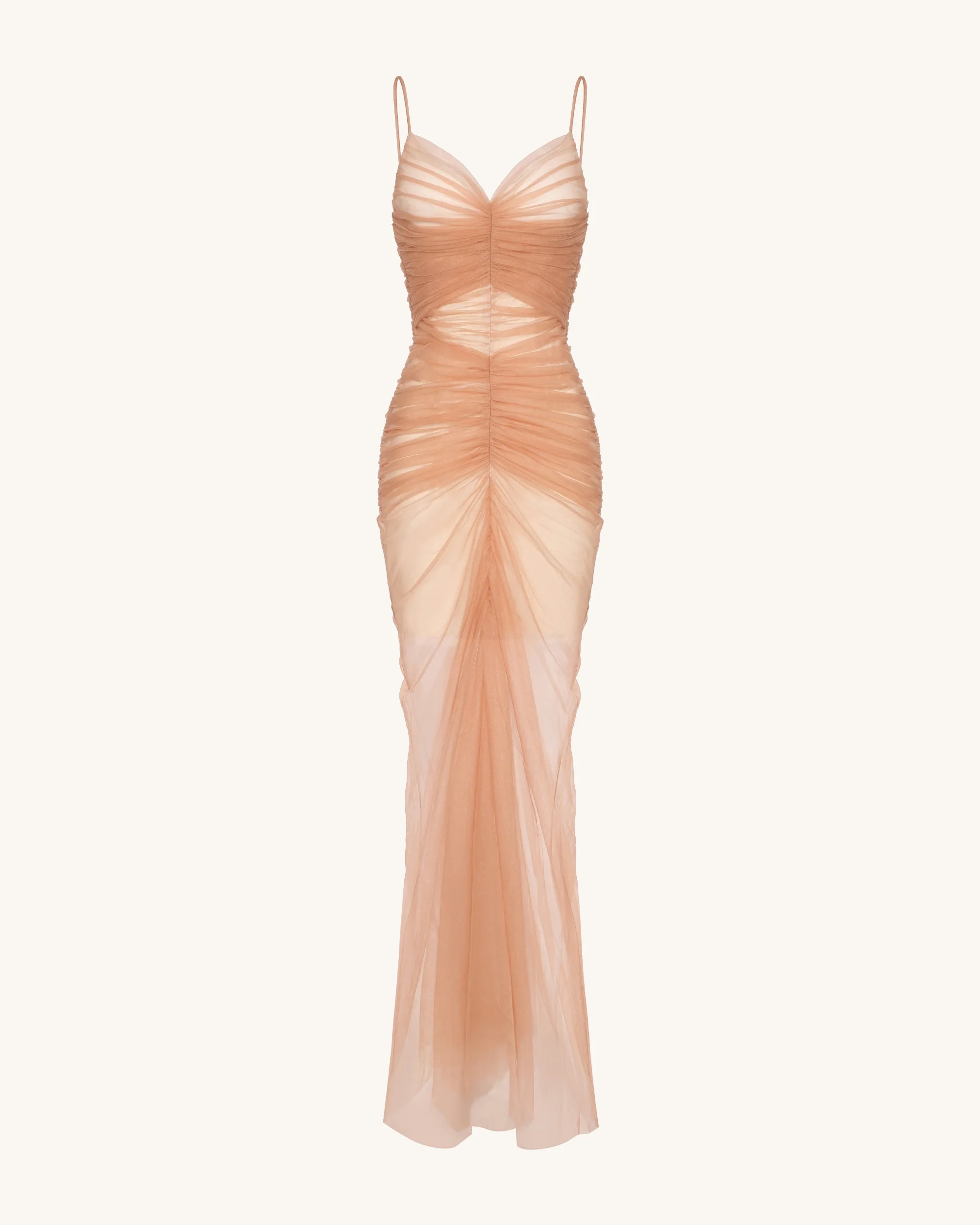 Piper Draped Mesh Evening Gown - Cinnamon - FASHION NOB