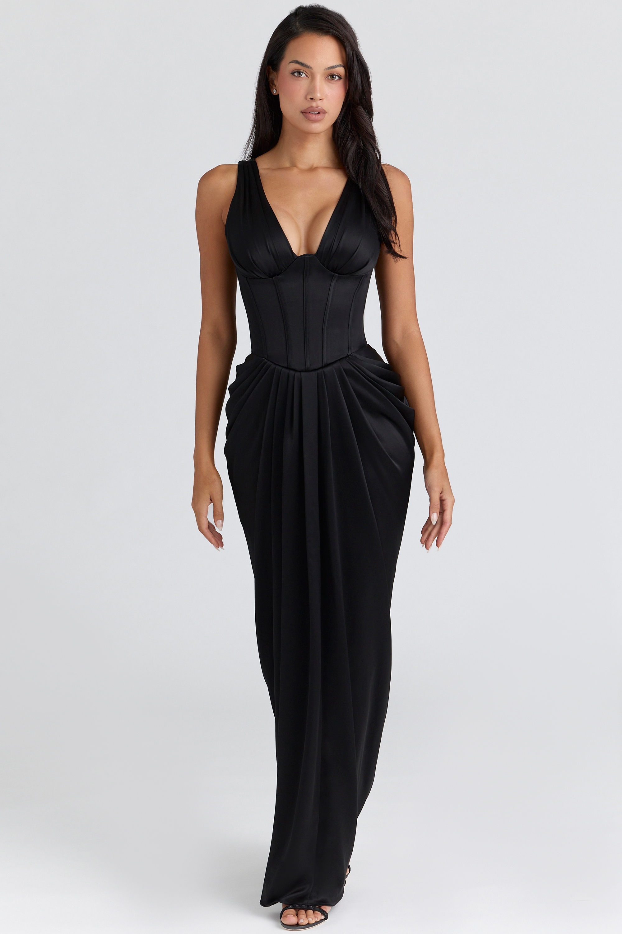 Black Satin Hourglass Maxi Dress - Limited Edition