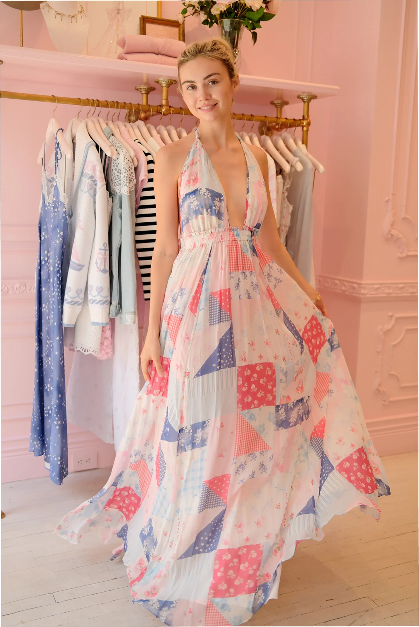 Fancy Patchwork Halter Maxi Dress