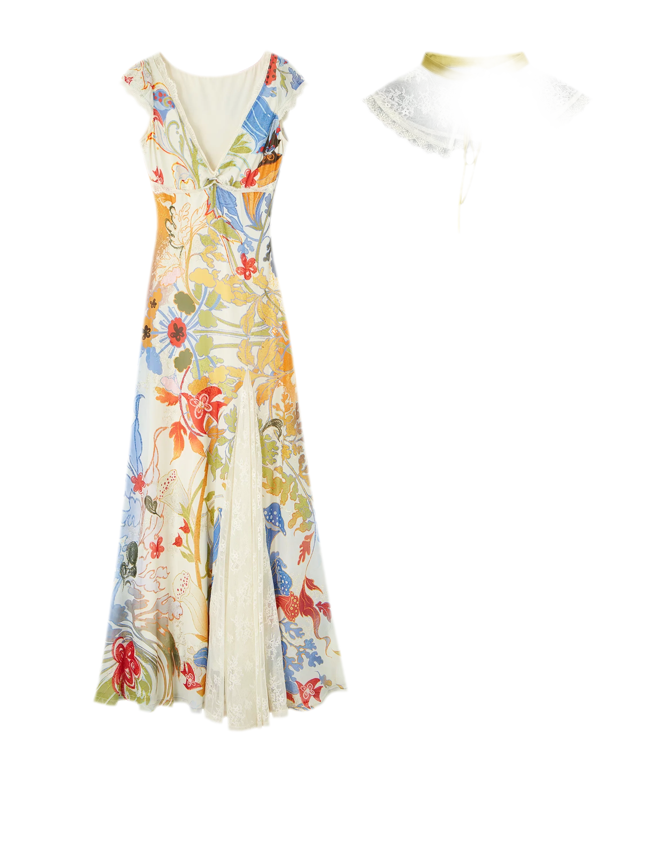 Gold Embroidered Lace Tea Dress