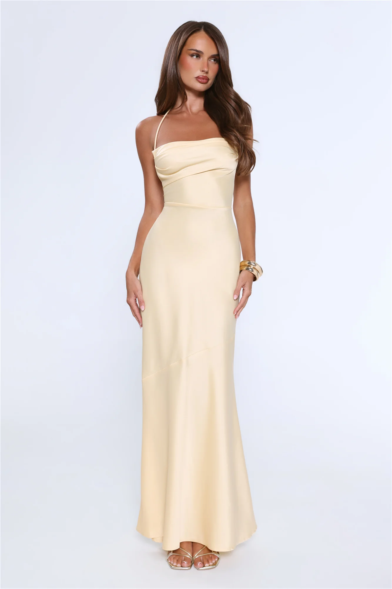 Evening Energy Satin Maxi Dress Yellow