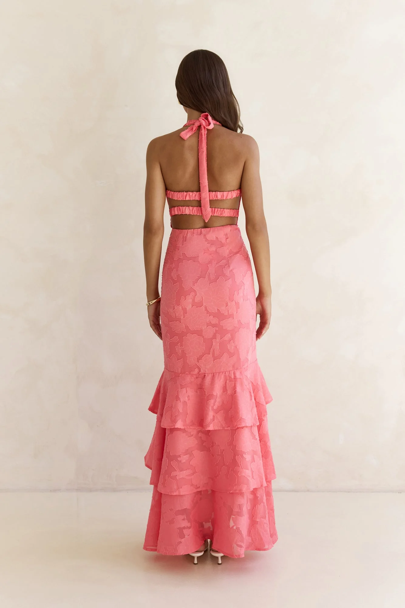Heartbeat Haze Halter Maxi Dress Coral Orange