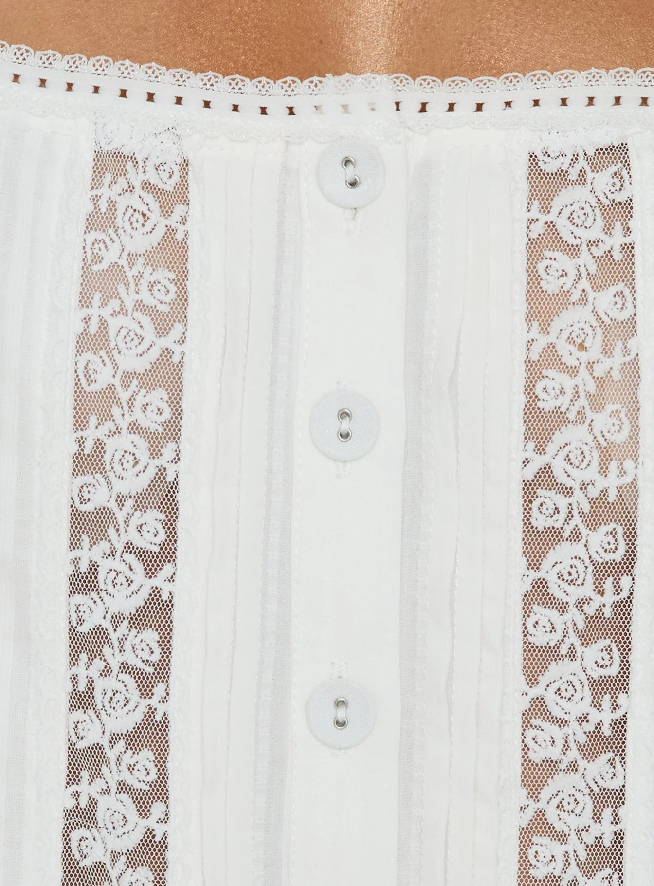 Safire Lace Trim Frill Babydoll Top Off White