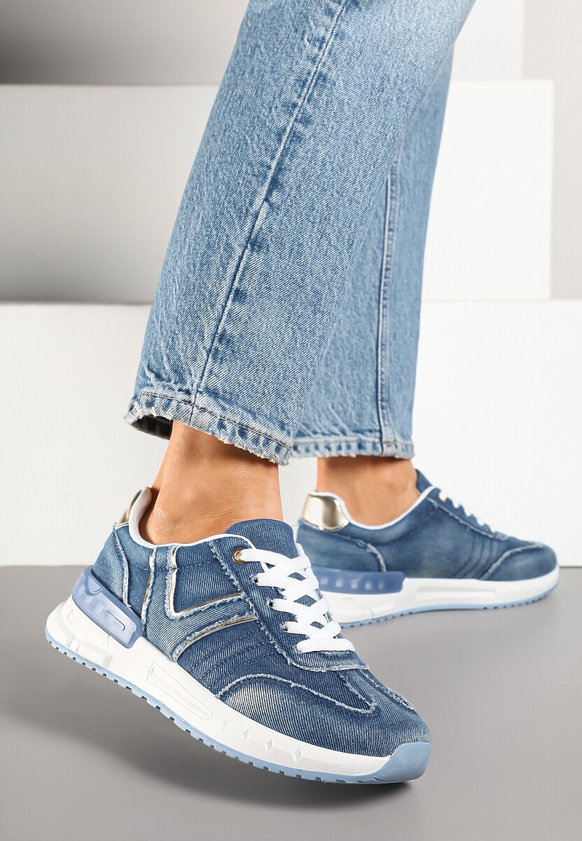 Ciemnoniebieskie Sneakersy na Grubej Podeszwie Zdobione Przetarciami Ninilitia