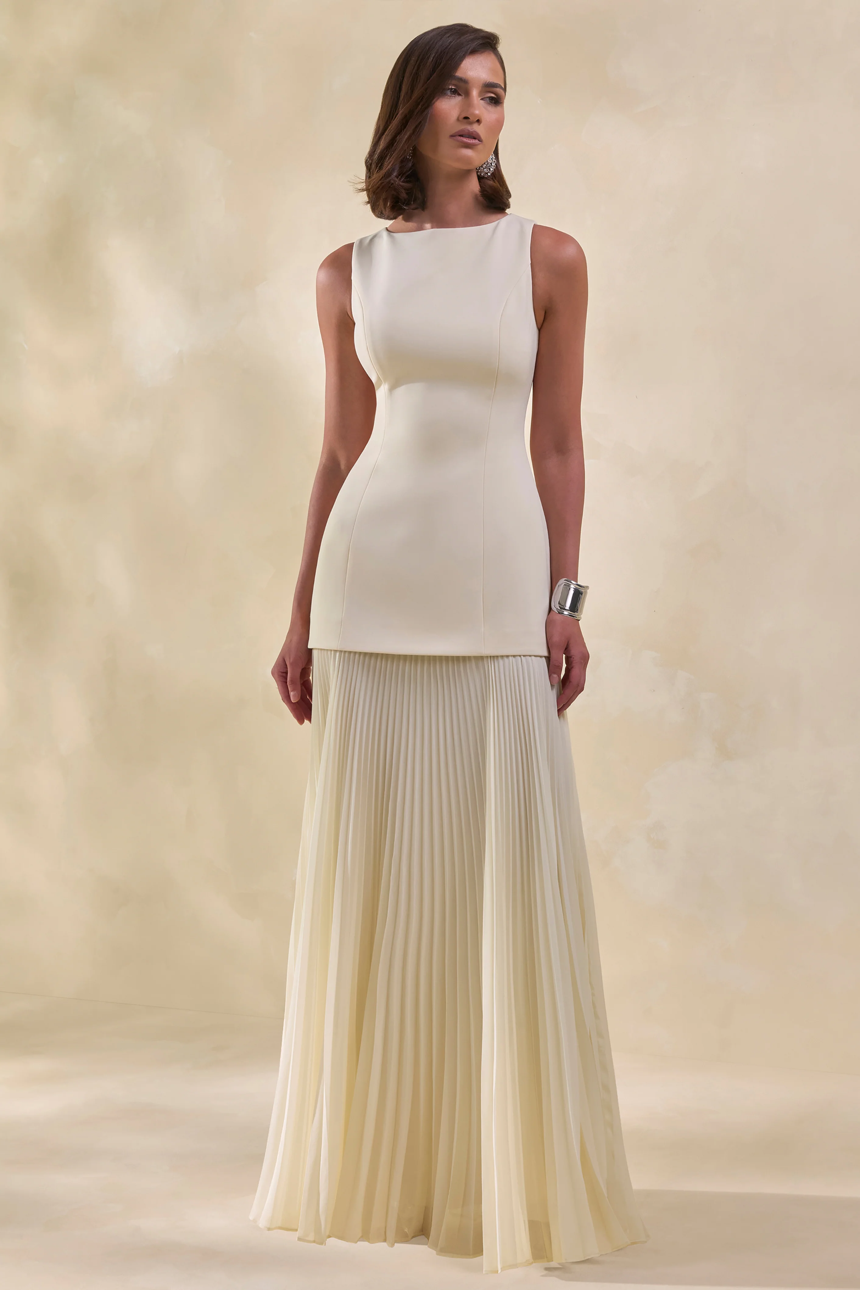 Hadley | Stone Boat-Neck Maxi Dress With Drop-Waist