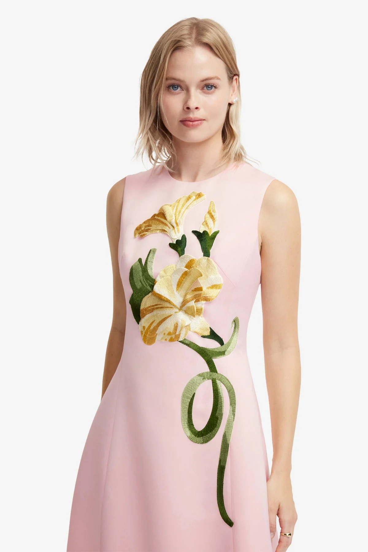 Cleo Appliqué Sleeveless Midi Dress - Vine Print in Pink