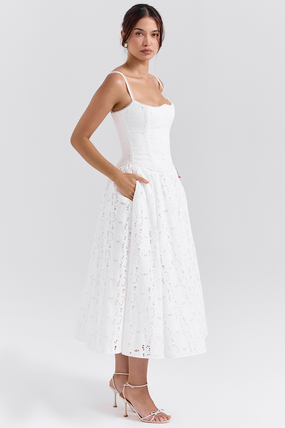 White Broderie Anglais Midi Skirt