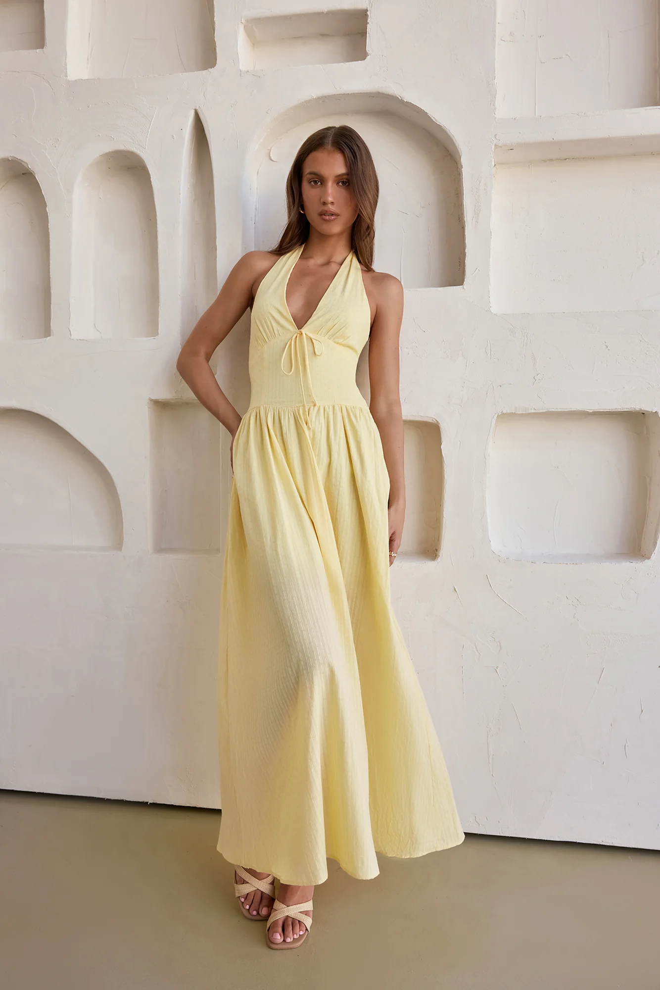 Arrietty Halter Maxi Dress Yellow - luluinthesky