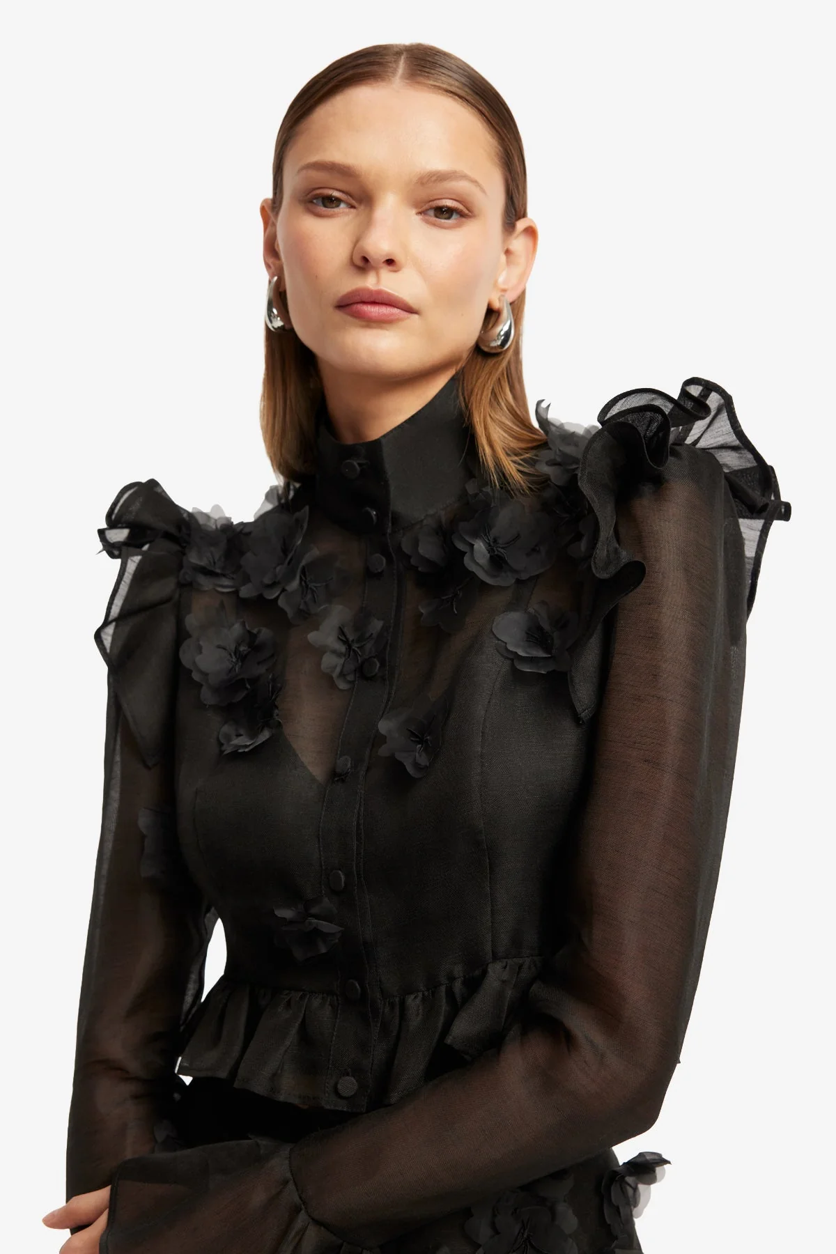Maeve Petal Butterfly Long Sleeve Top - Ebony