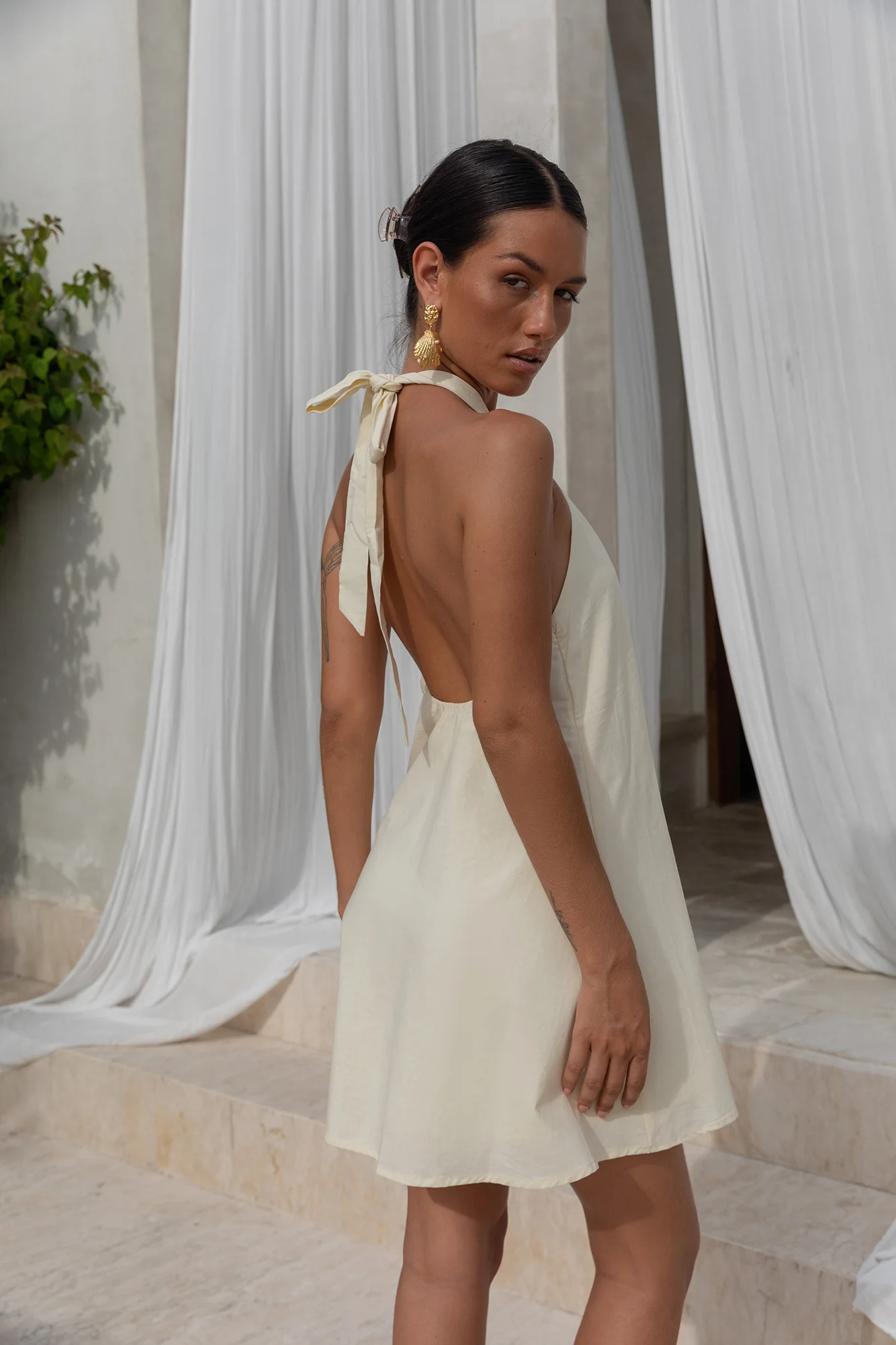 Coconut Sips Halter Mini Dress Yellow - luluinthesky