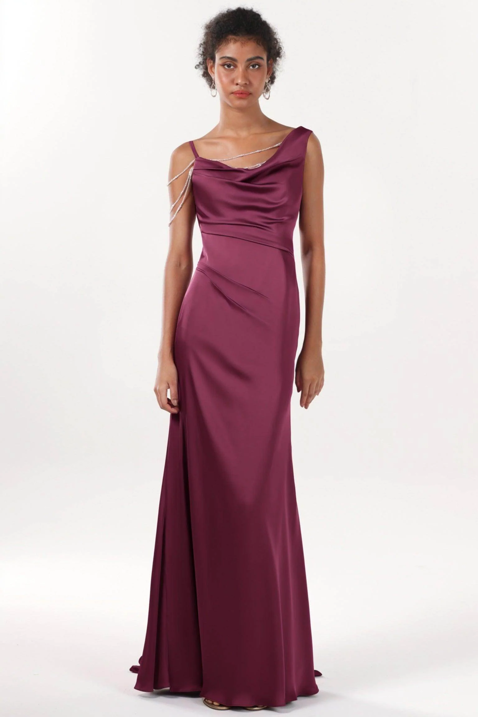 Sheath-Column Sweep-Brush Train Luxe Satin Bridesmaid Dress CS0600BM
