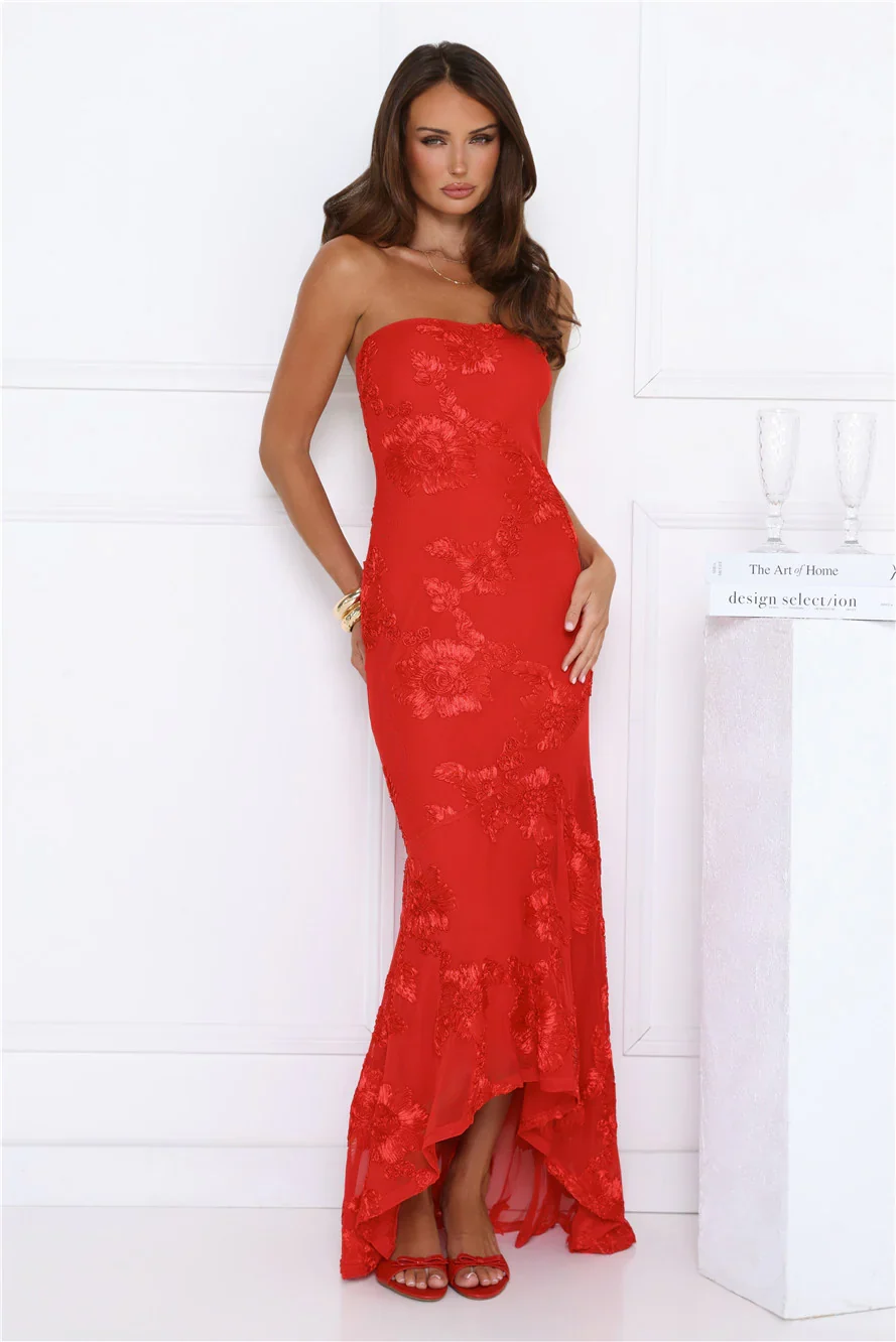 Babe Energy Strapless Maxi Dress Red