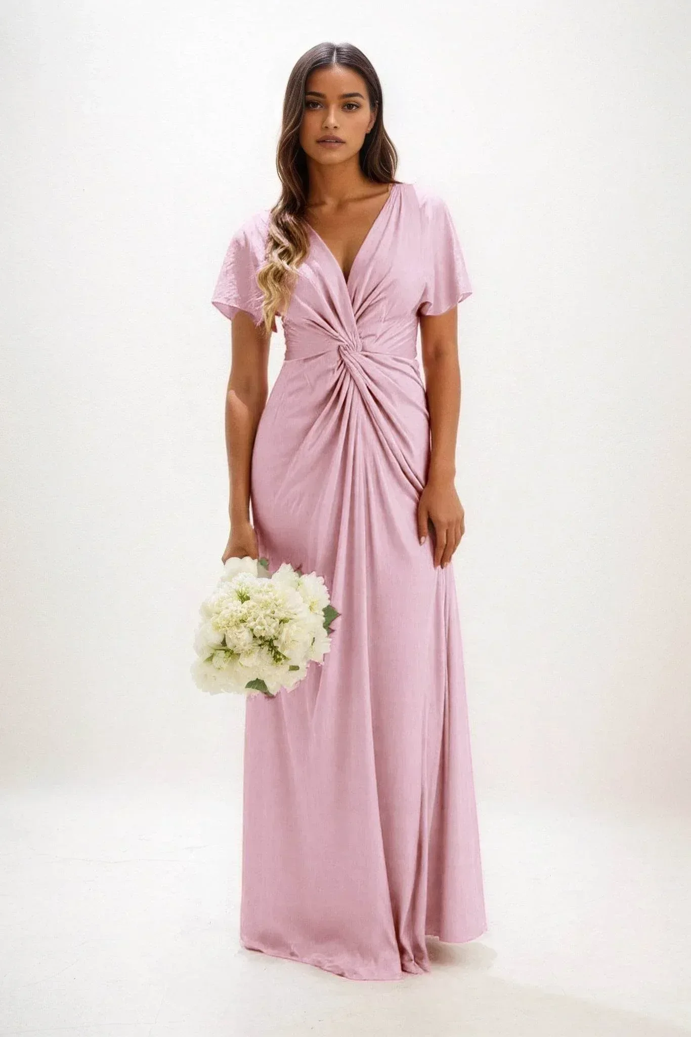 A-Line Maxi Luxe Satin Bridesmaid Dress CB0838
