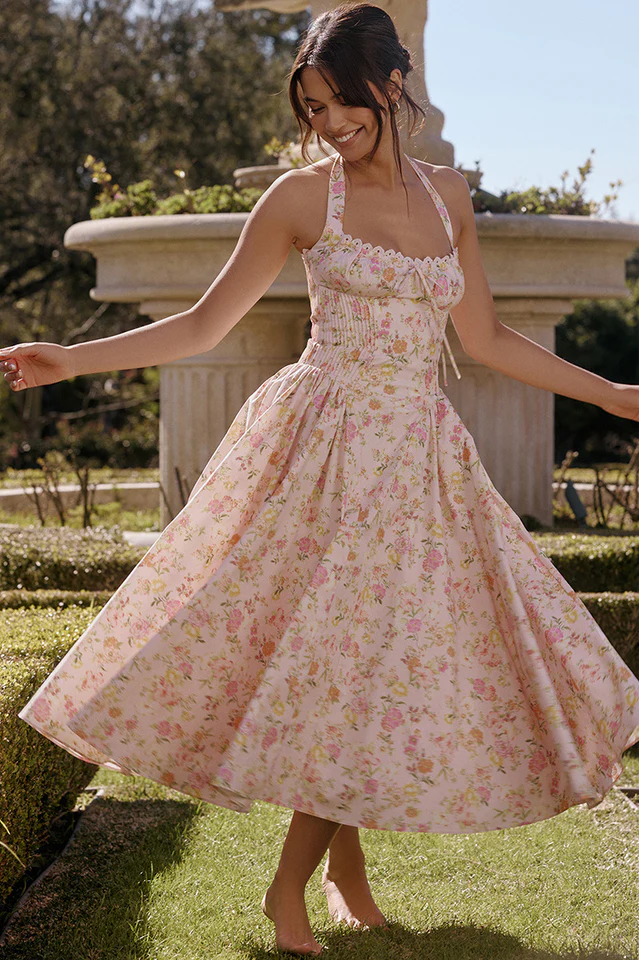 Adabella Cotton Halter Midi Sundress