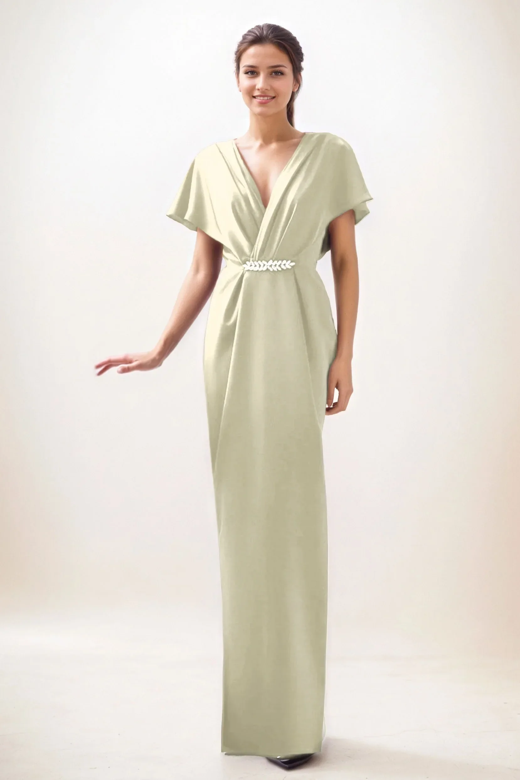 Sheath-Column Maxi Luxe Satin Wedding Guest Dress CG0299
