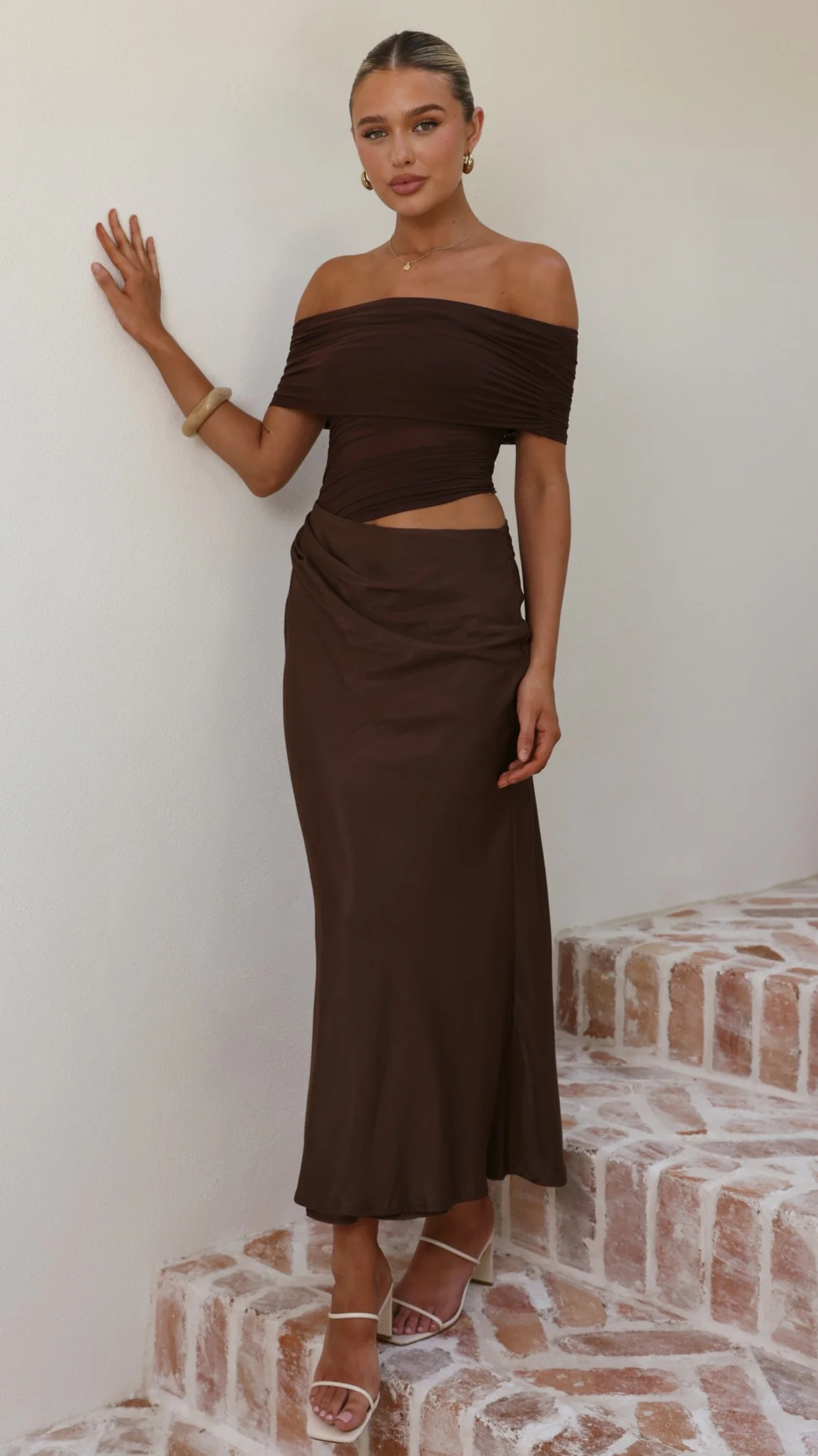 Daena Off Shoulder Maxi Dress - Chocolate