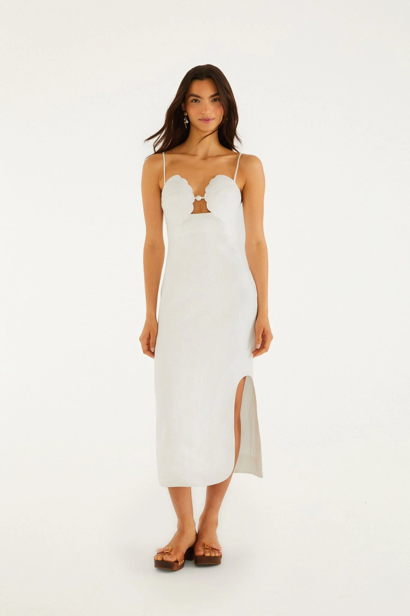 Off-White Shell Bodice Pearl Midi Dress