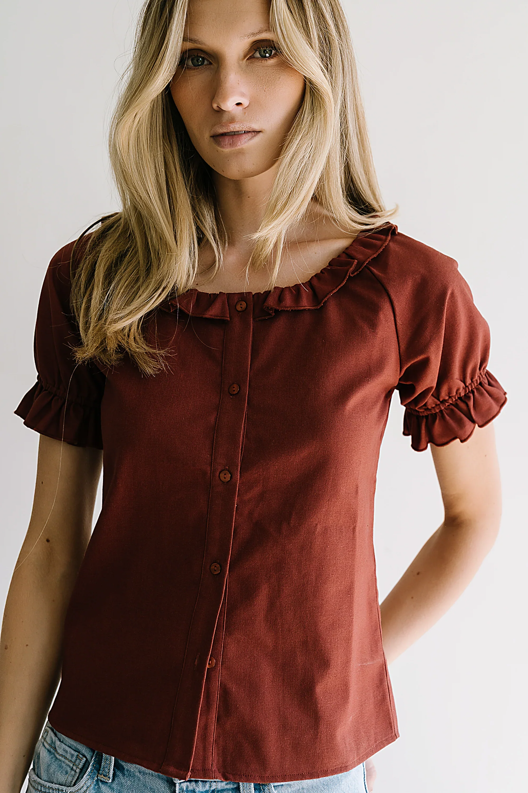Connie Ruffle Blouse in Rust