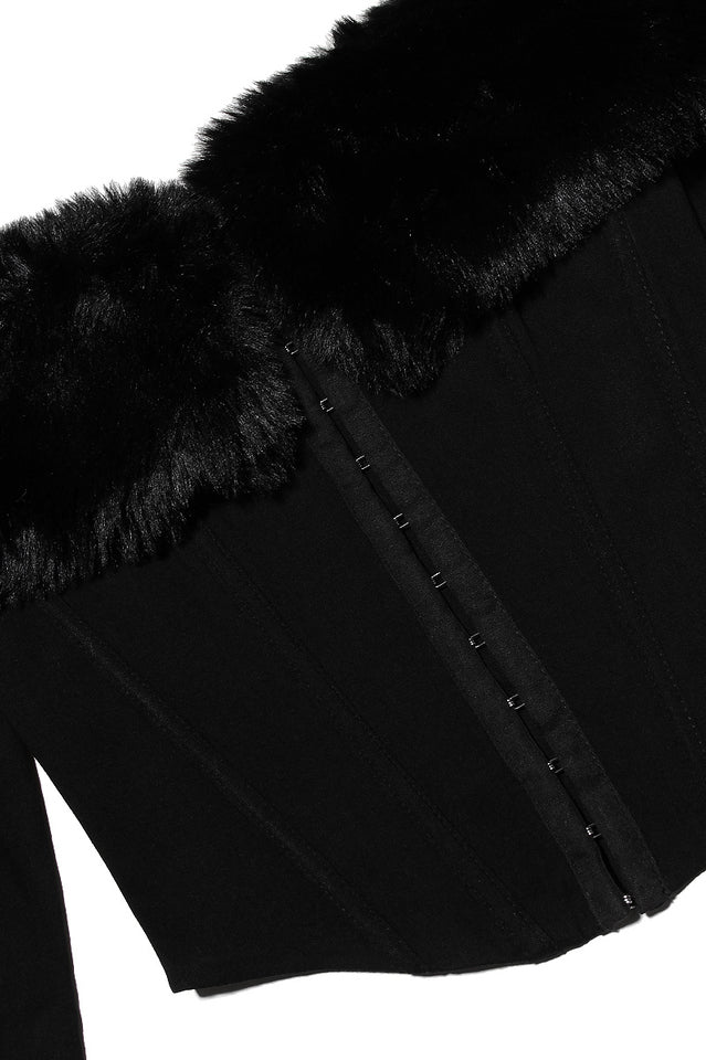 Black Faux Fur Trimmed Bustier