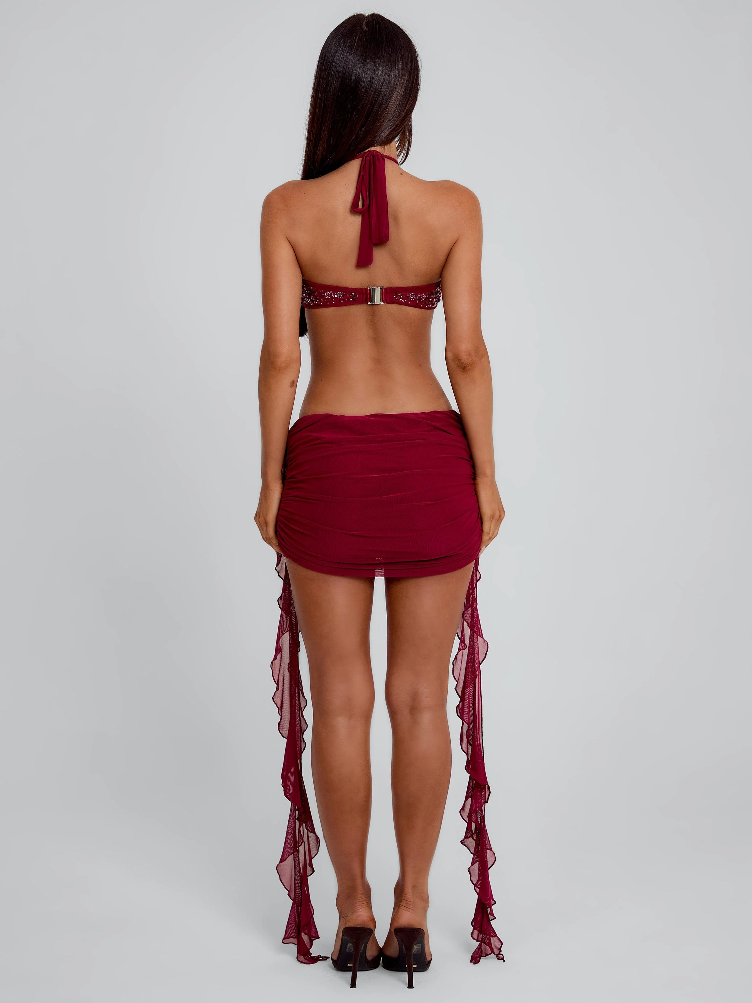Geraldine Mini Dress Burgundy