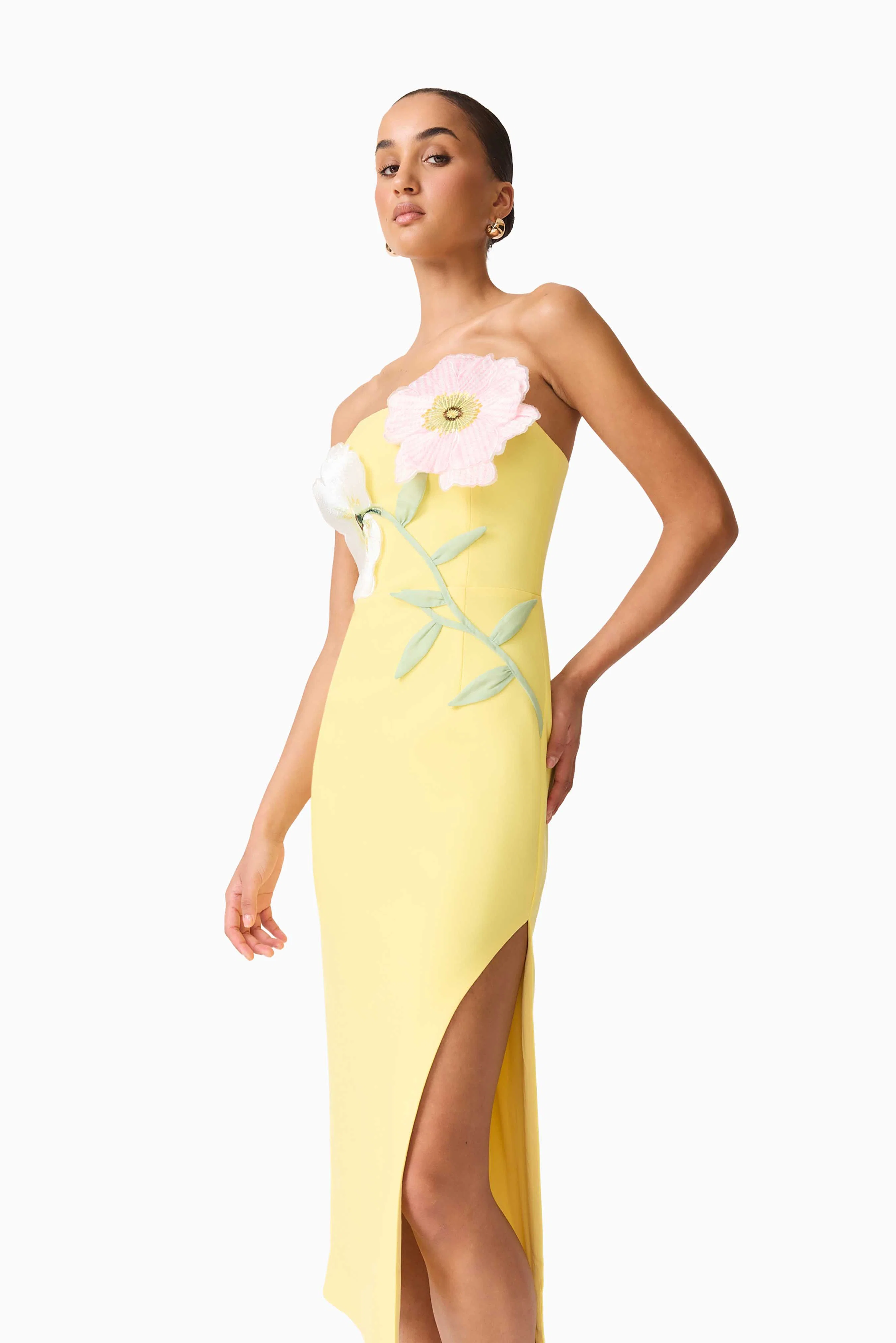 Hope Strapless Midi Dress in Yellow