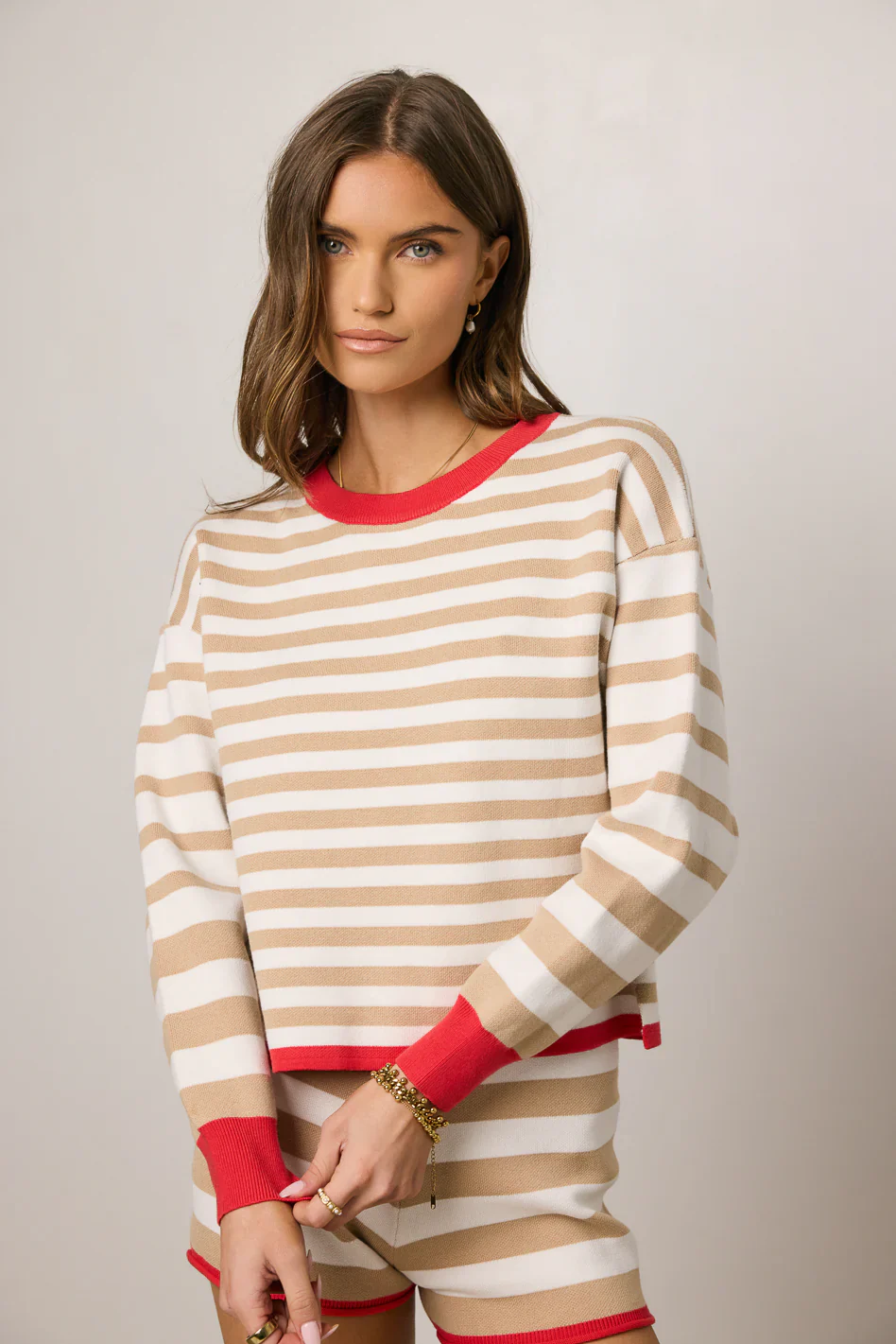 Keaton Striped Top in Tan