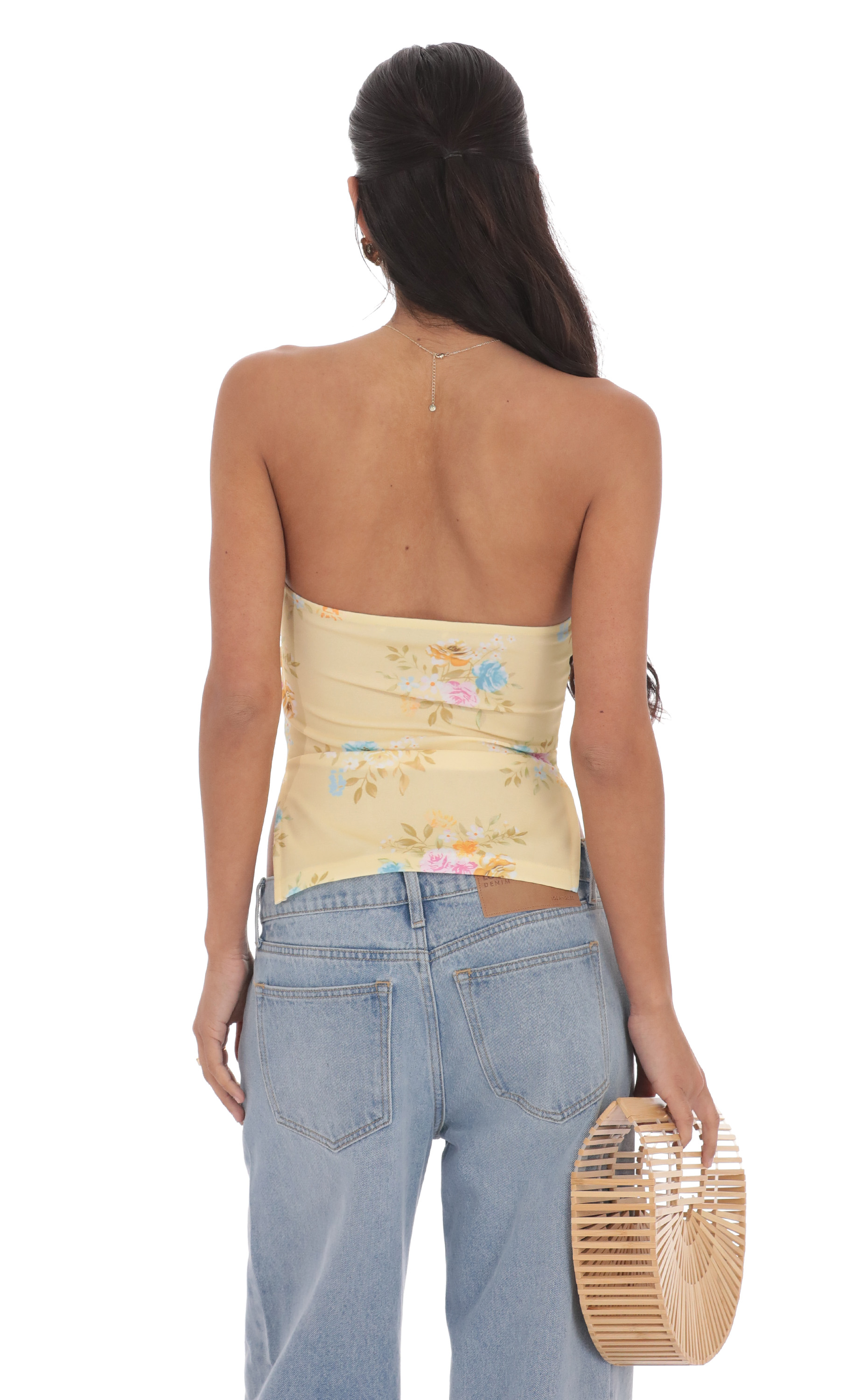 Floral Strapless Double Slit Top in Yellow - luluinthesky
