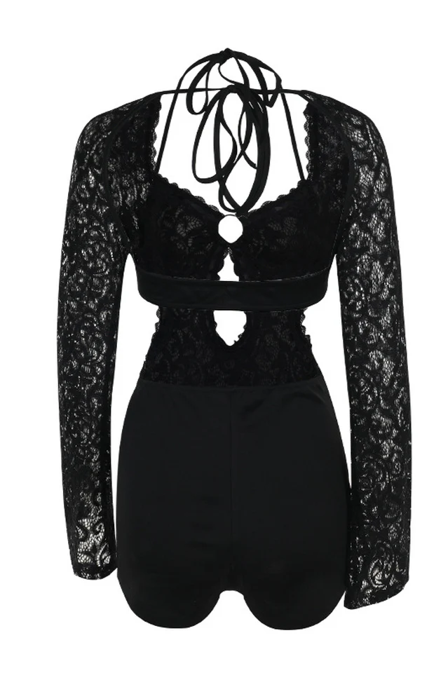 Adela Cut-Out Halter Neck Lace Playsuit