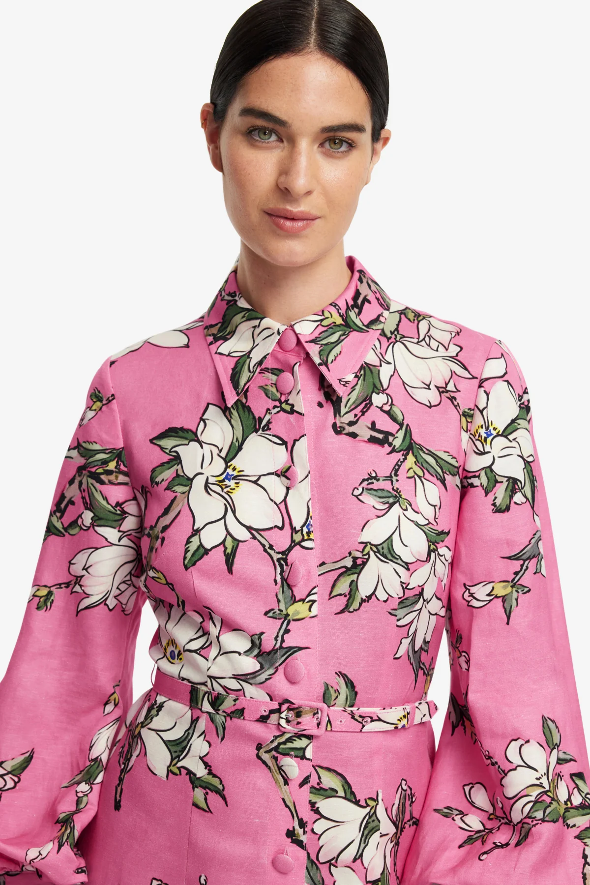 Luminous Linen Mini Dress - Pink Magnolia Print