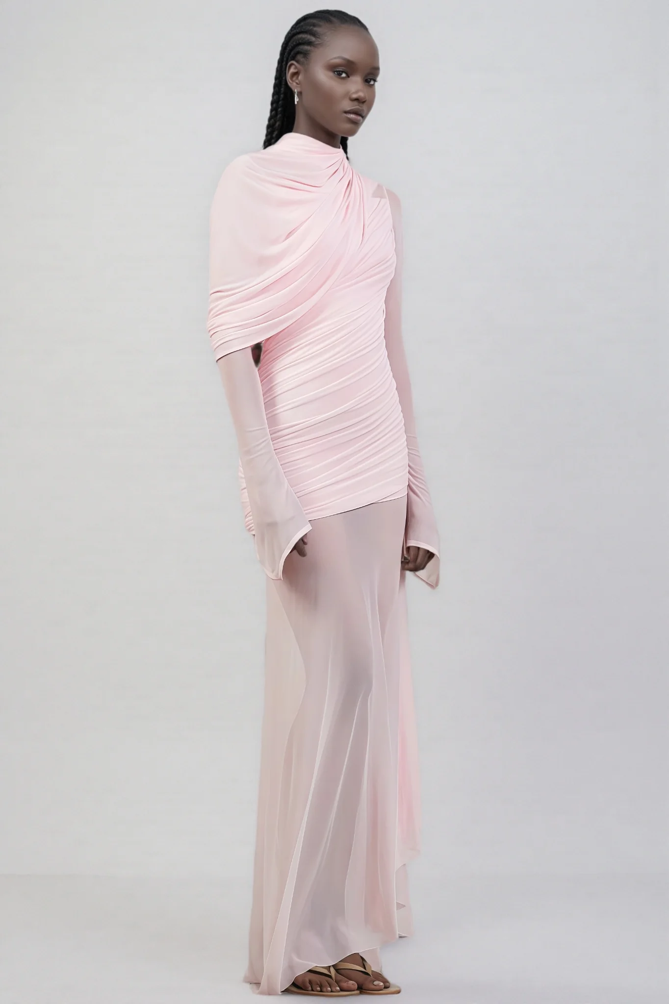 Sorety Pink Irregular Mesh Maxi Dress