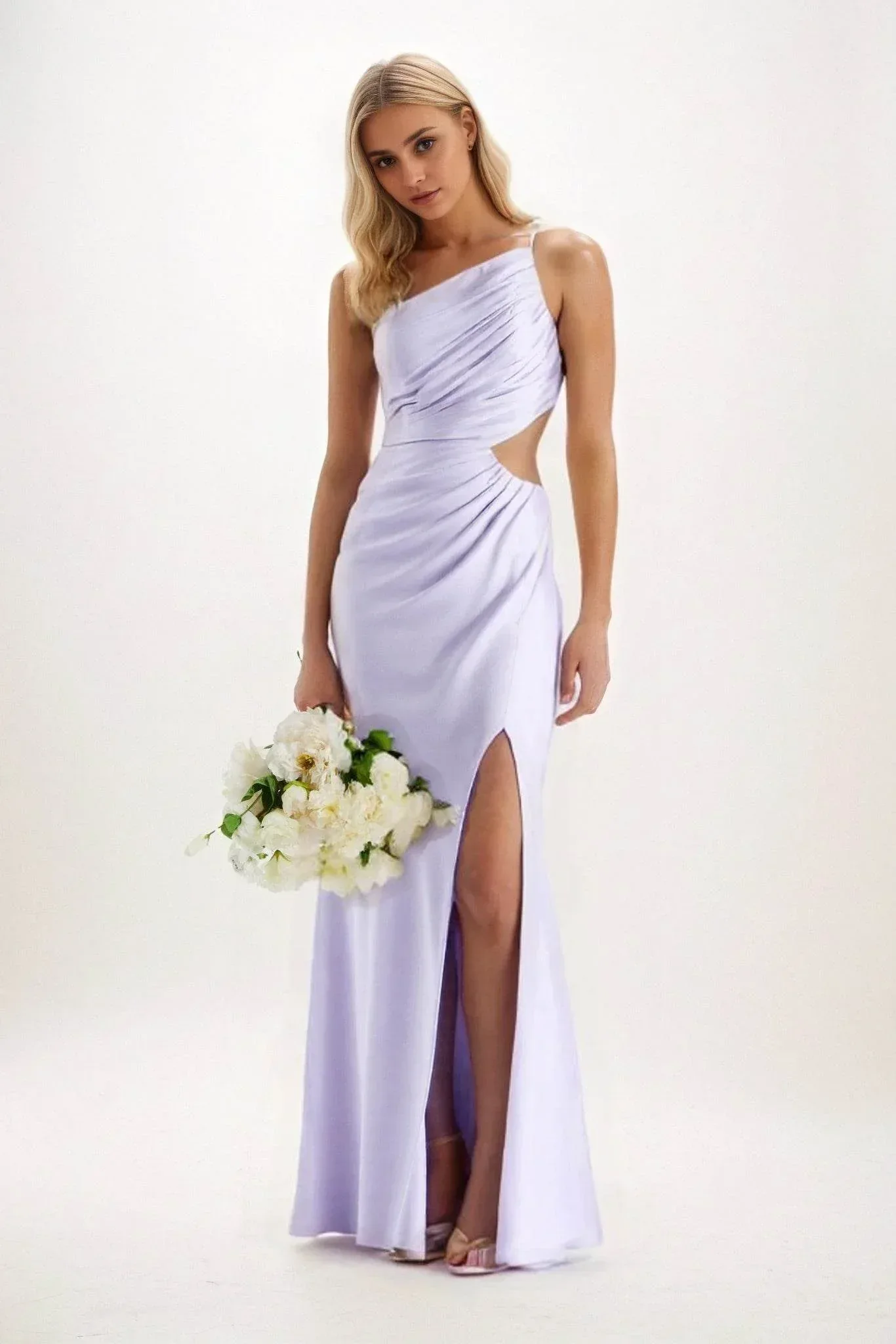 Sheath-Column Maxi Luxe Satin Bridesmaid Dress CB0842